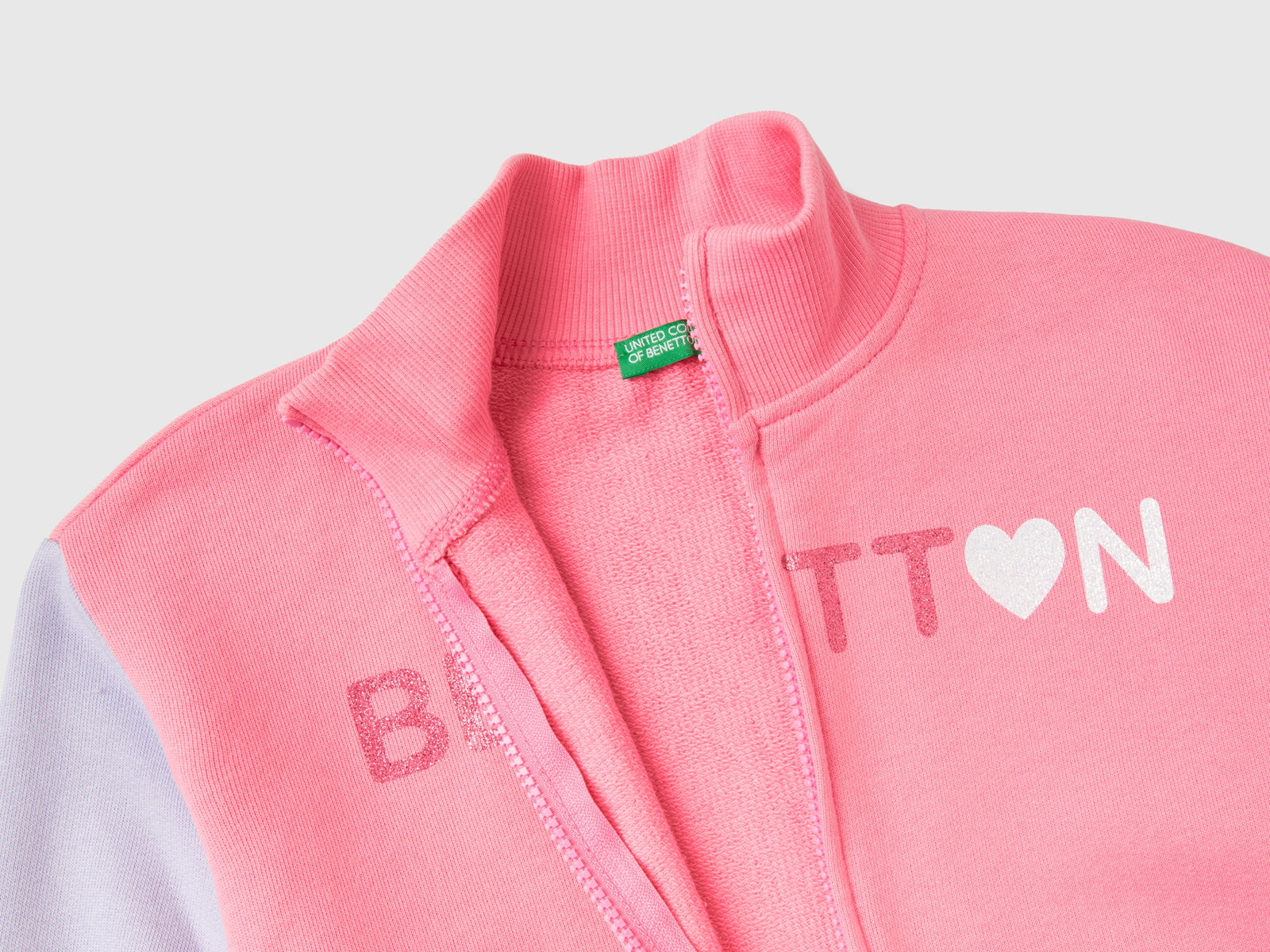 Felpa con zip e colletto da bambina rosa 2 | Benetton Outlet