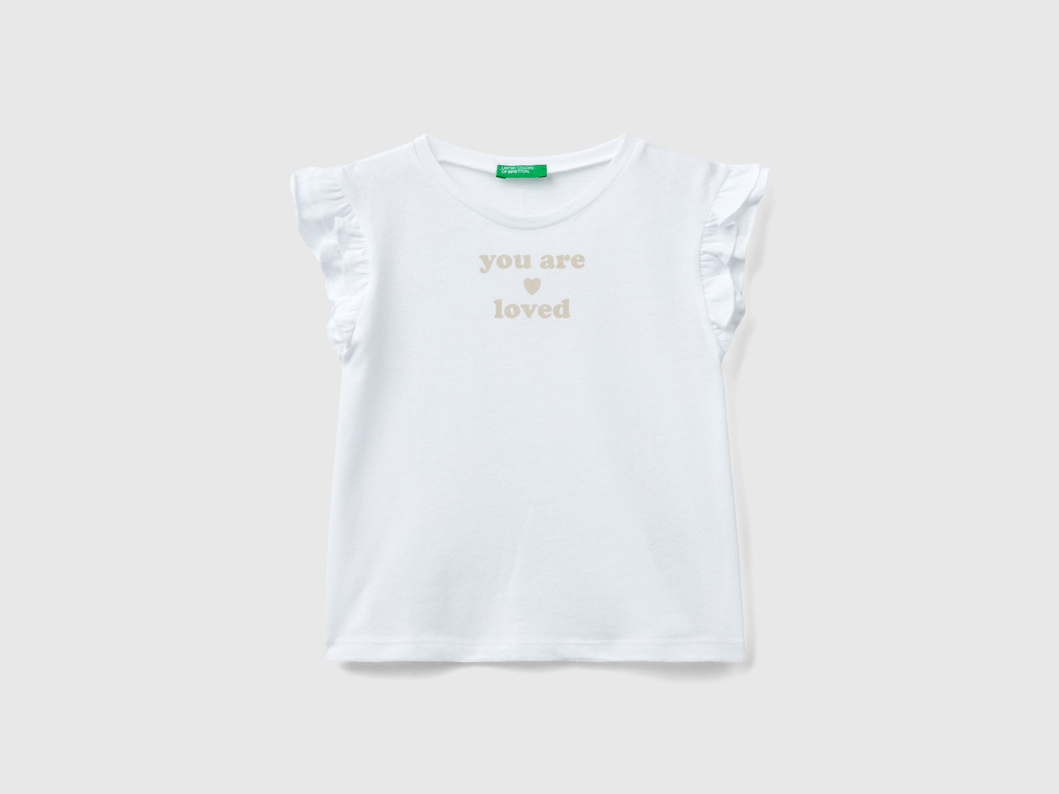 T-shirt con rouches e stampa da bimba bianco | Benetton Outlet