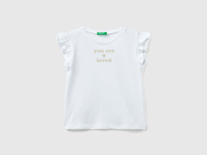 T-shirt con rouches e stampa