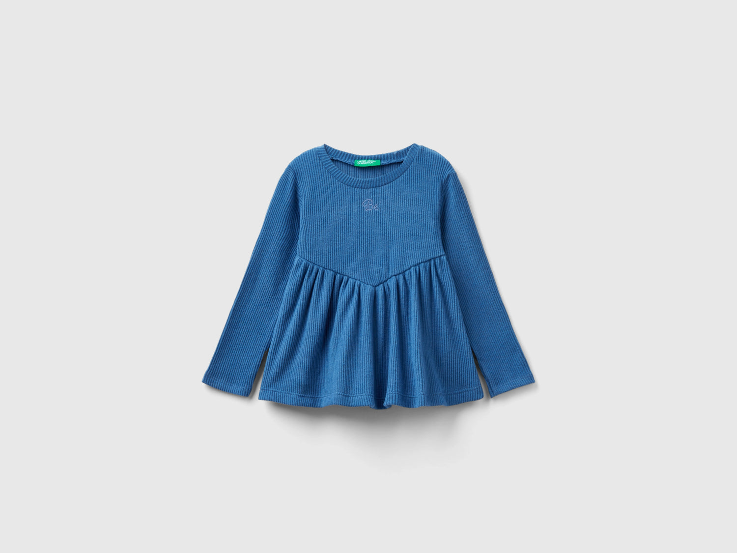 Calda maglietta a costine con arricciatura da bimba avio | Benetton Outlet
