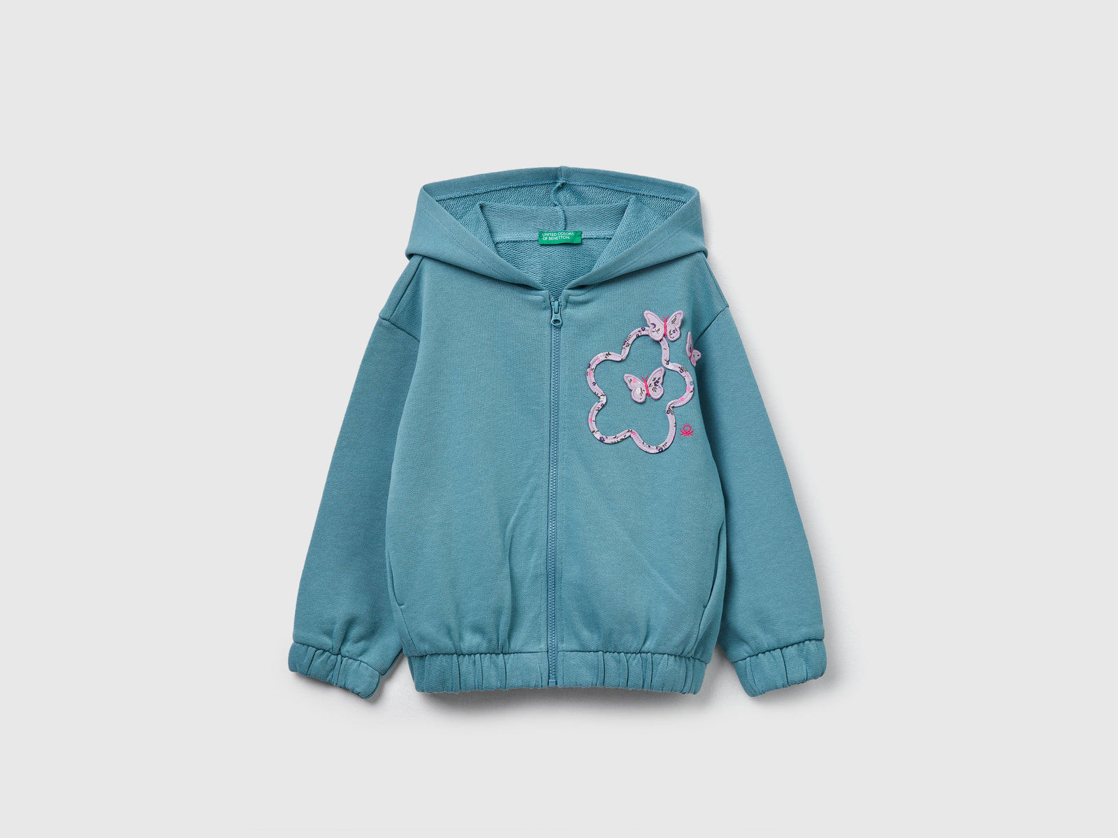 Felpa con cappuccio e paillettes da bimba celeste | Benetton Outlet
