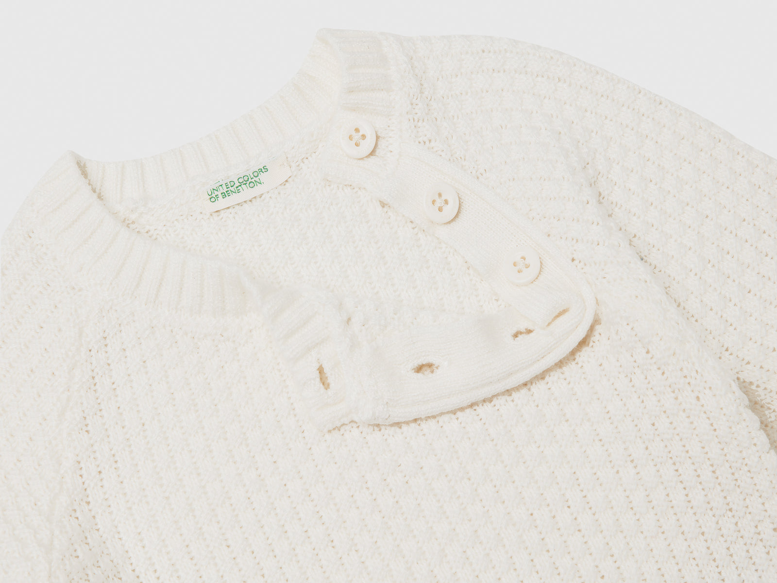 Tuta girocollo in maglia da neonato bianco panna 3 | Benetton Outlet