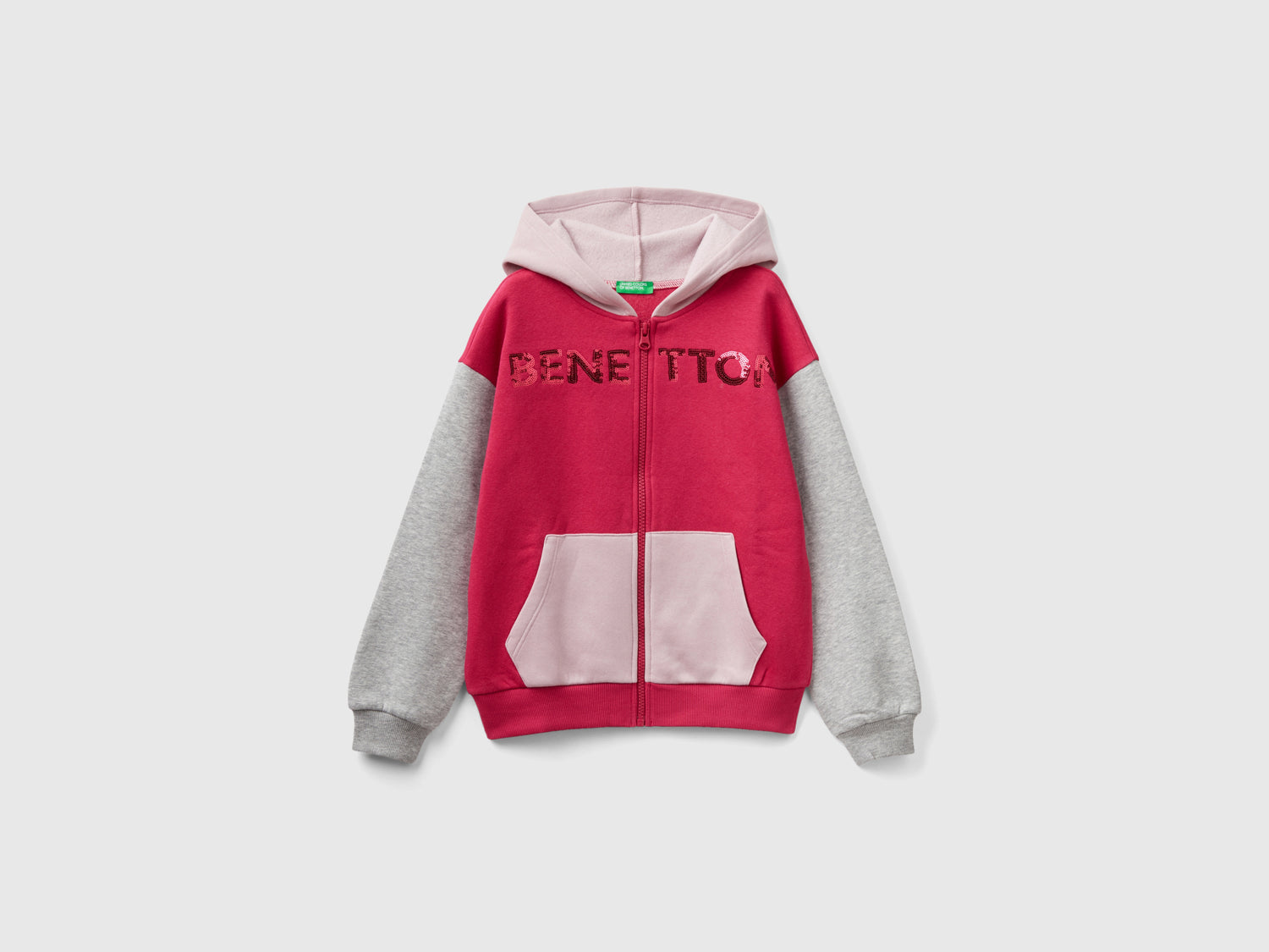 Felpa con zip e paillettes da bambina multi-color | Benetton Outlet