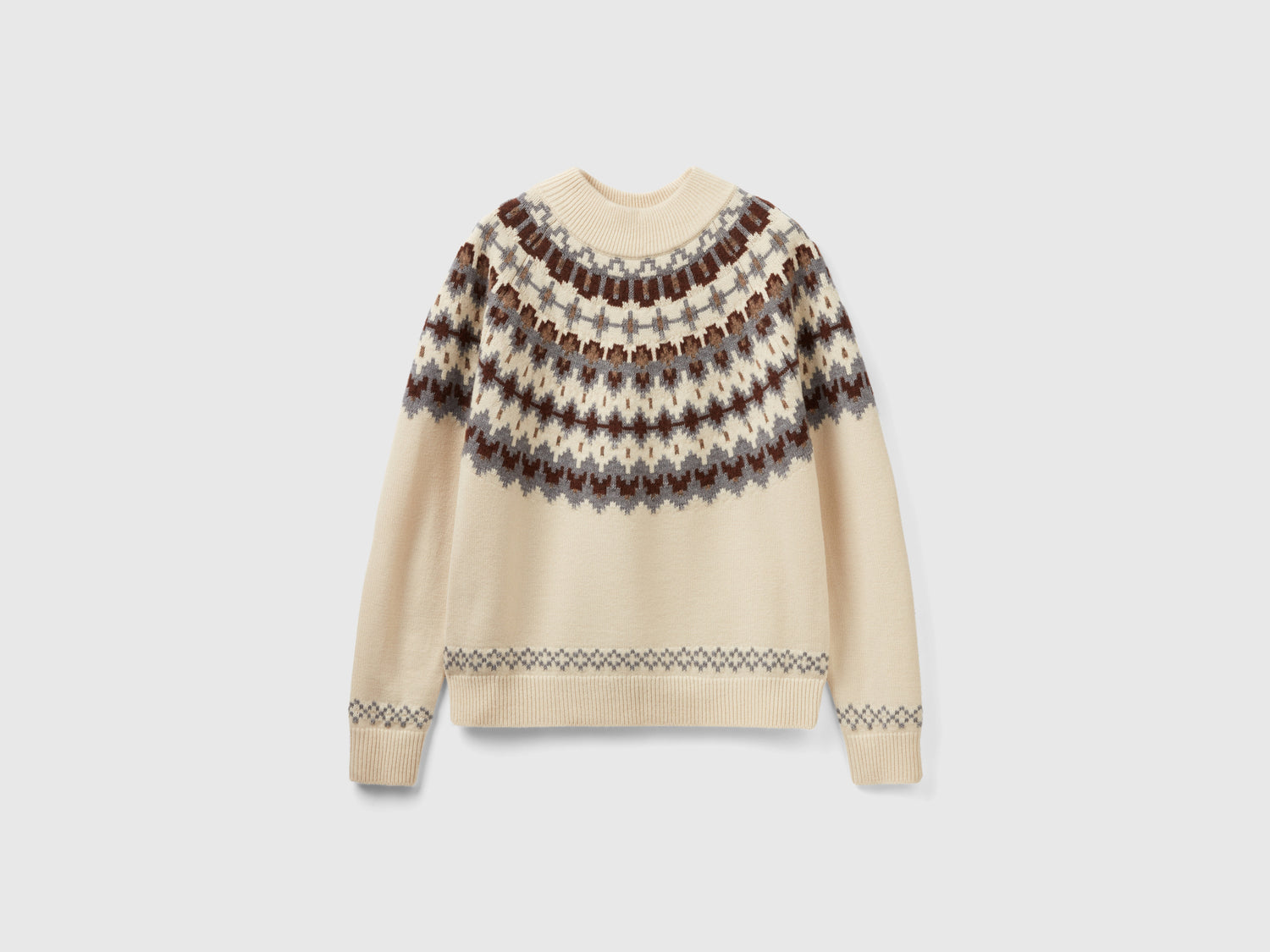 Maglia lupetto jacquard da uomo beige | Benetton Outlet