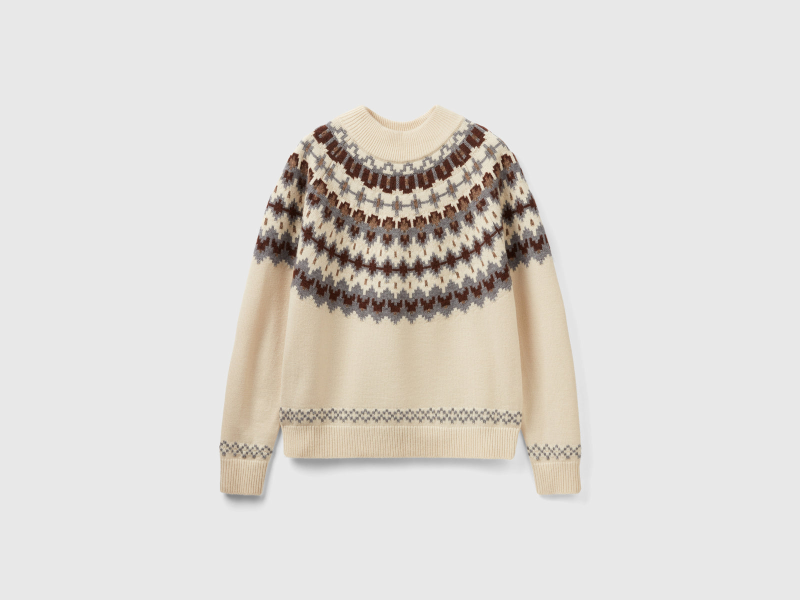 Maglia lupetto jacquard da uomo beige | Benetton Outlet