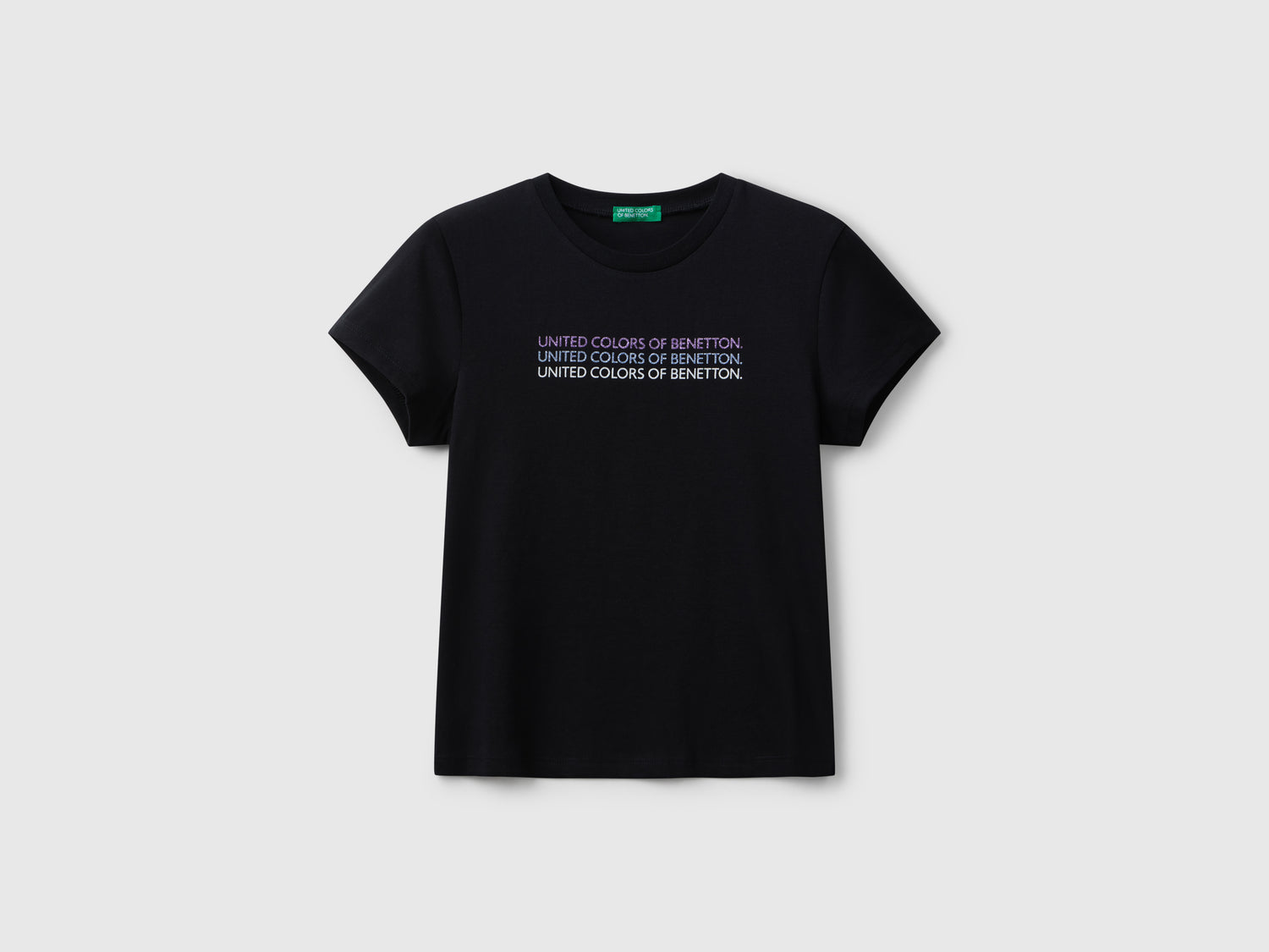 T-shirt con logo glitter da bambina nero | Benetton Outlet