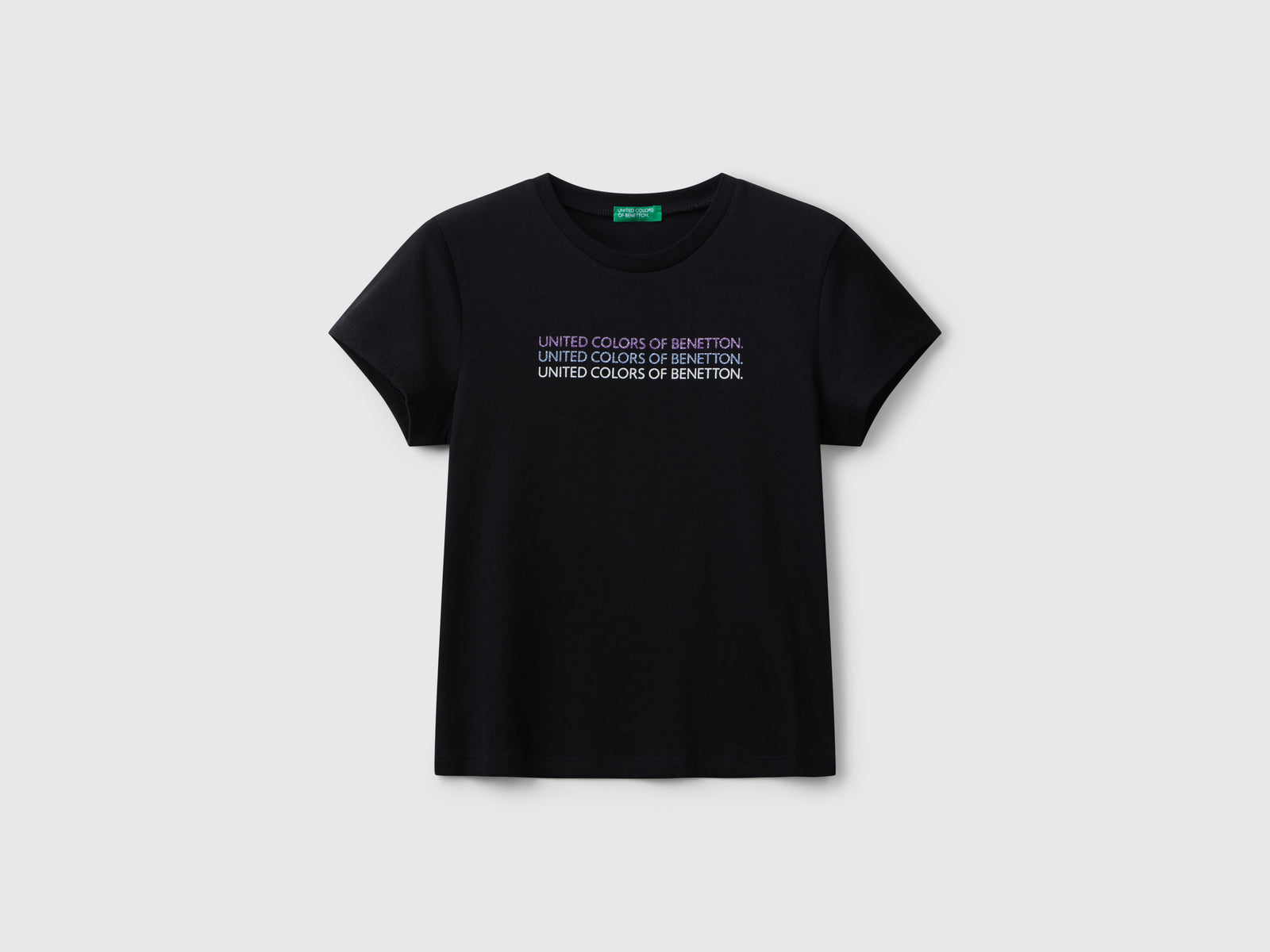 T-shirt con logo glitter da bambina nero | Benetton Outlet