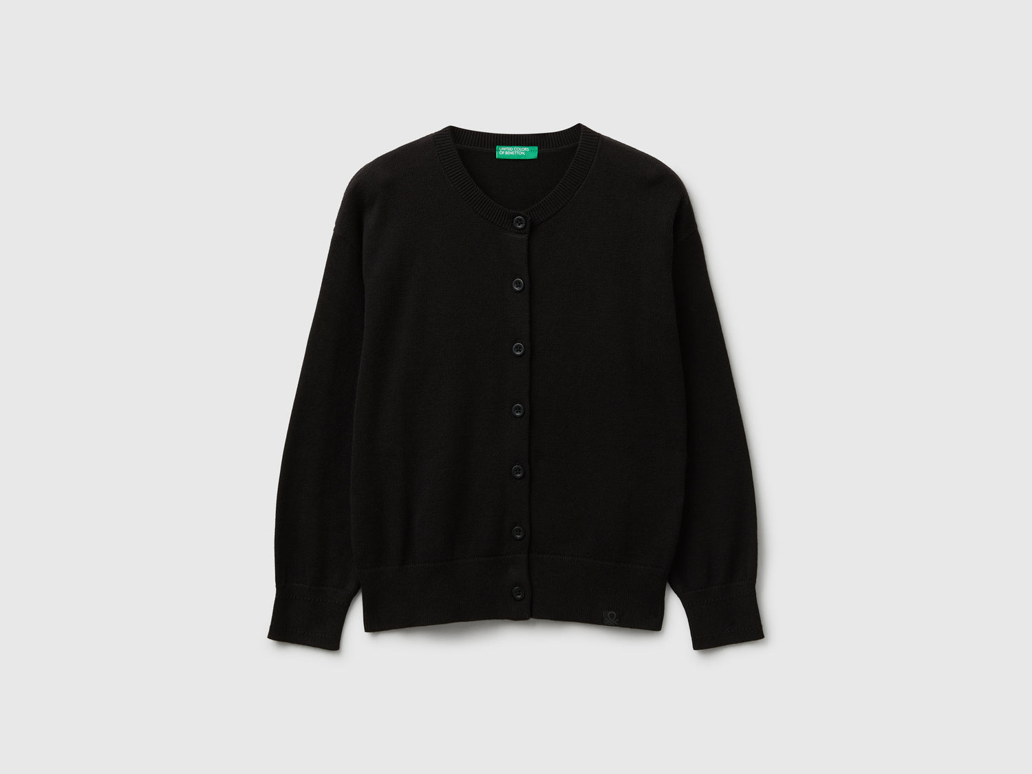Cardigan girocollo in puro cotone da bambina nero | Benetton Outlet