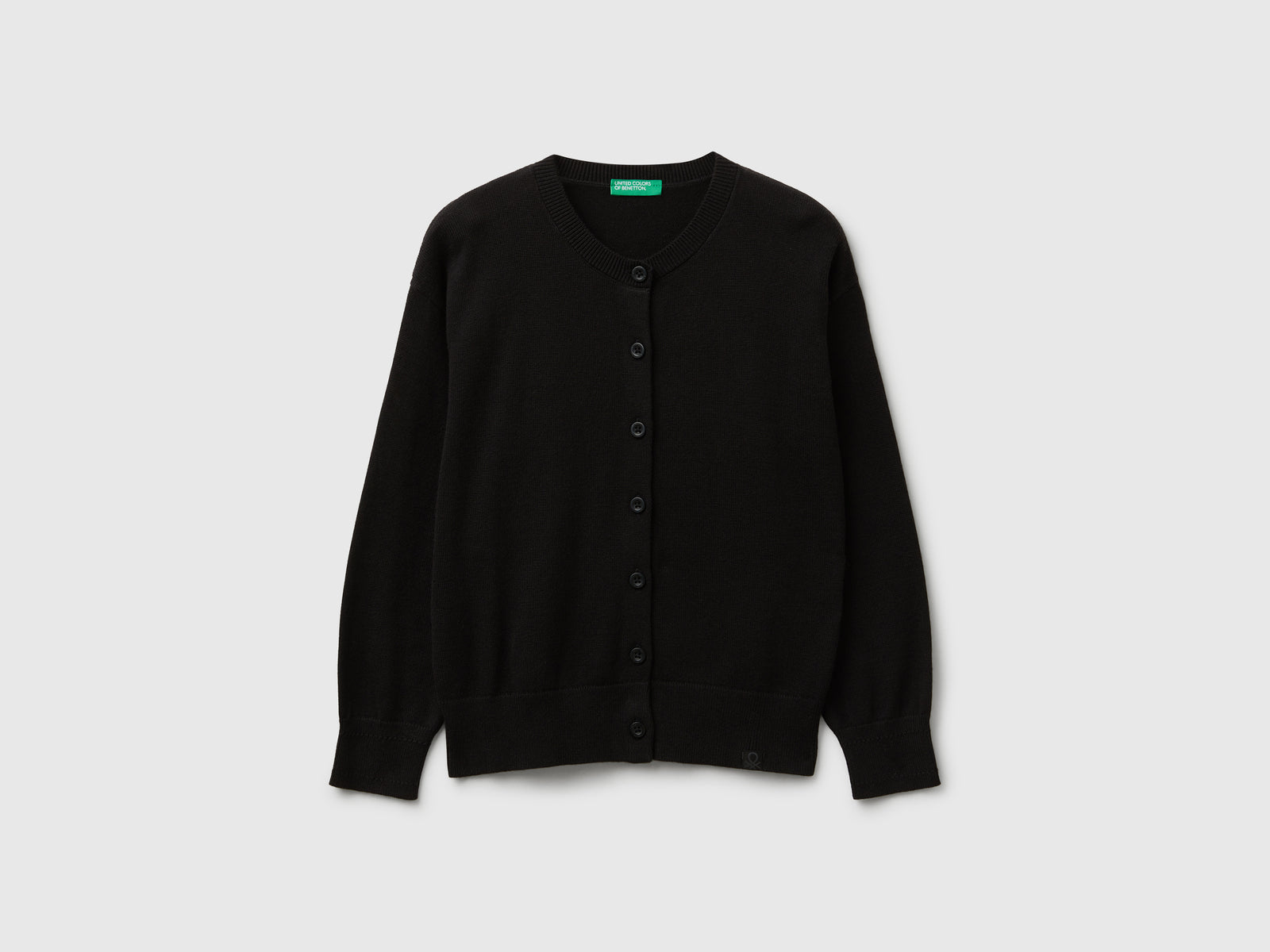 Cardigan girocollo in puro cotone da bambina nero | Benetton Outlet