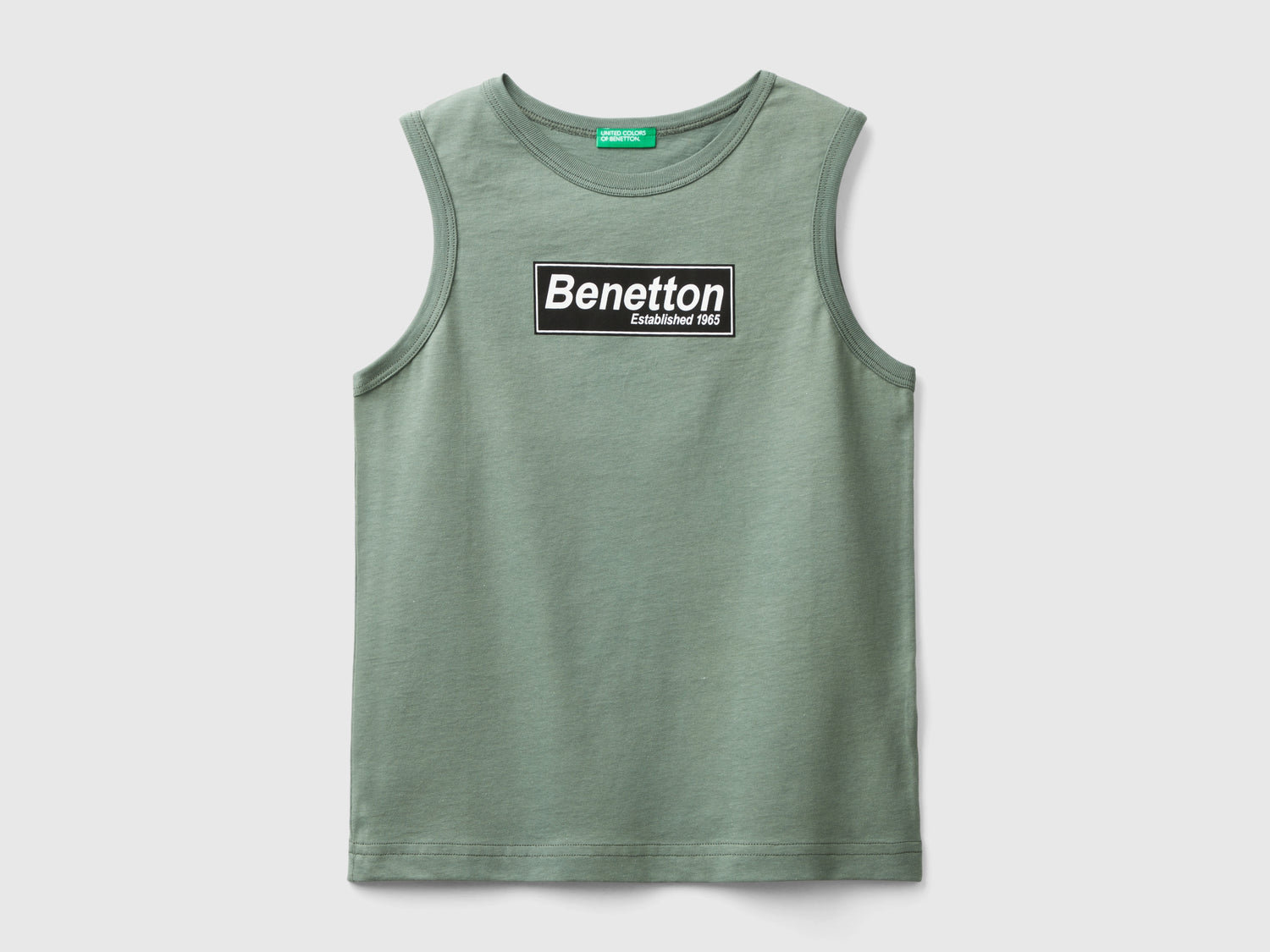 Canotta 100% cotone bio con logo da bambino verde militare | Benetton Outlet