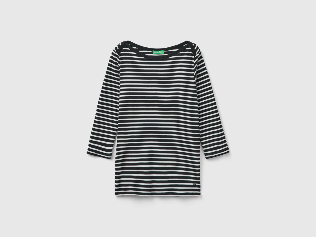 T-shirt manica 3/4 a righe in puro cotone