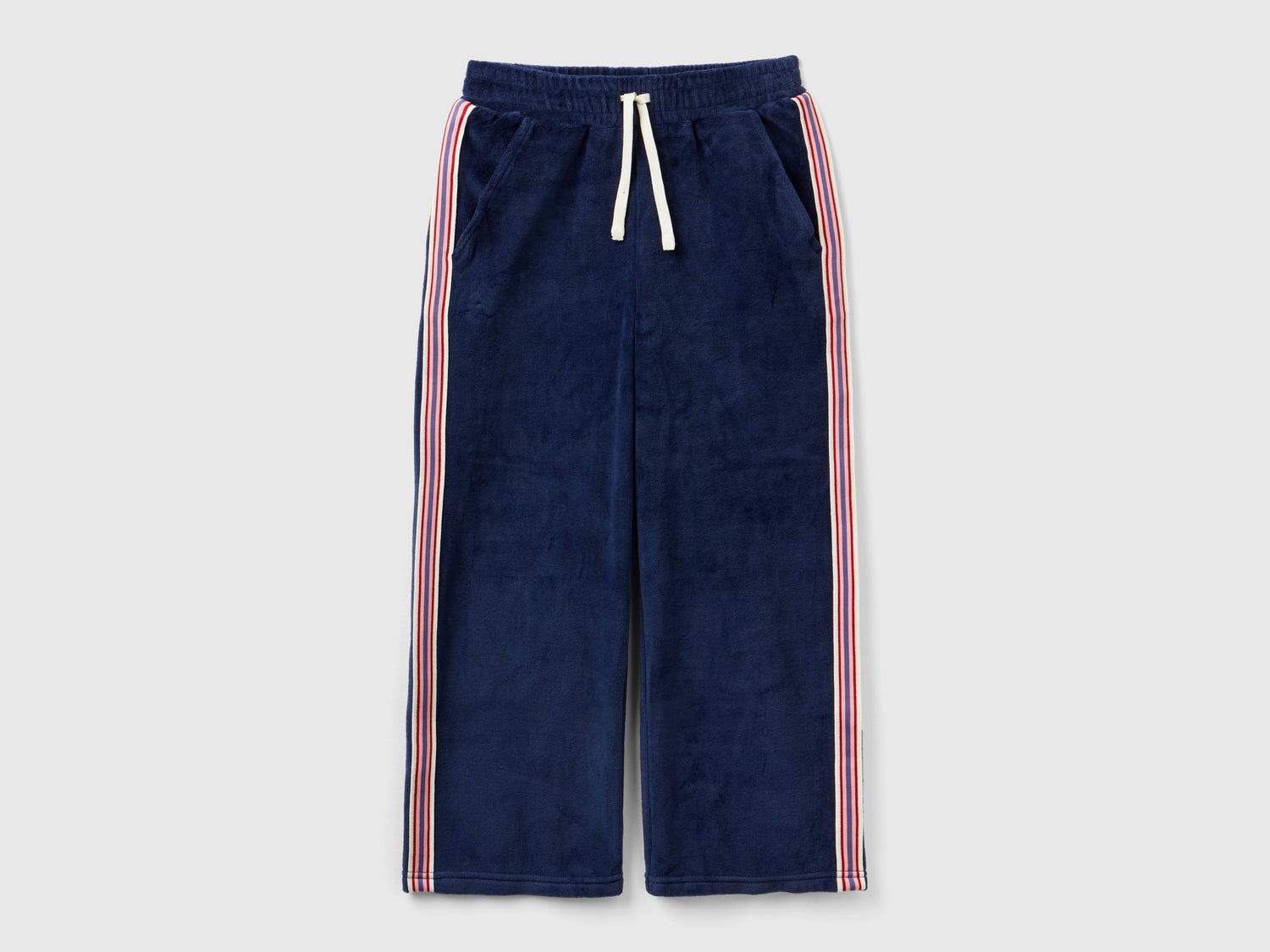 Pantaloni in ciniglia con bande rigate da bambina blu scuro | Benetton Outlet