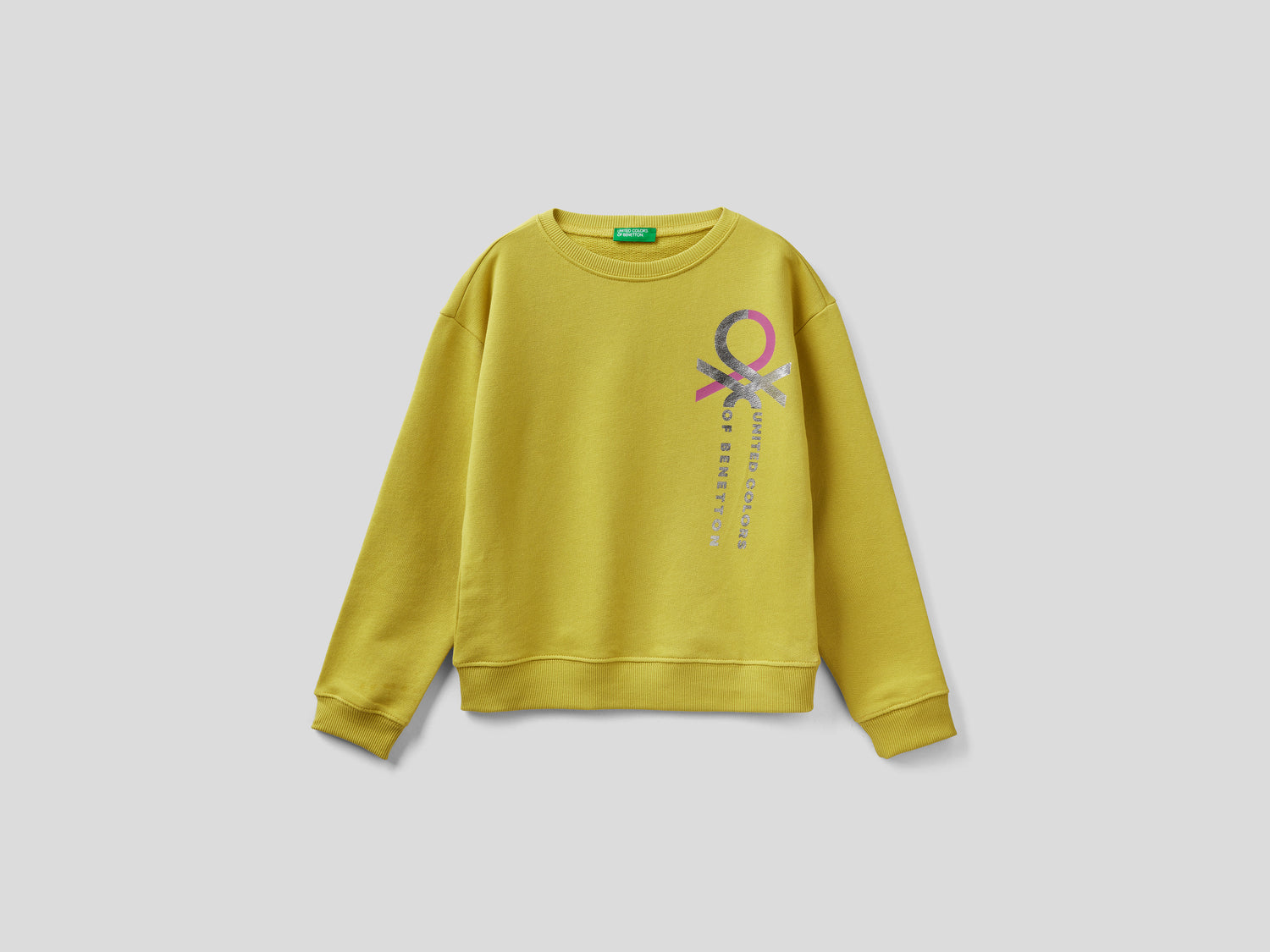 Felpa 100% cotone con logo da bambina giallo | Benetton Outlet