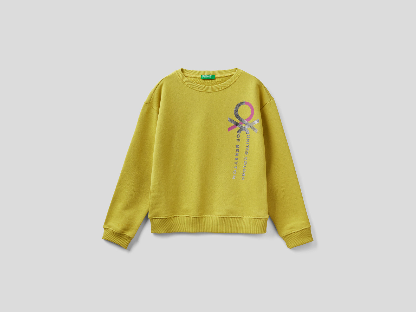 Felpa 100% cotone con logo da bambina giallo | Benetton Outlet