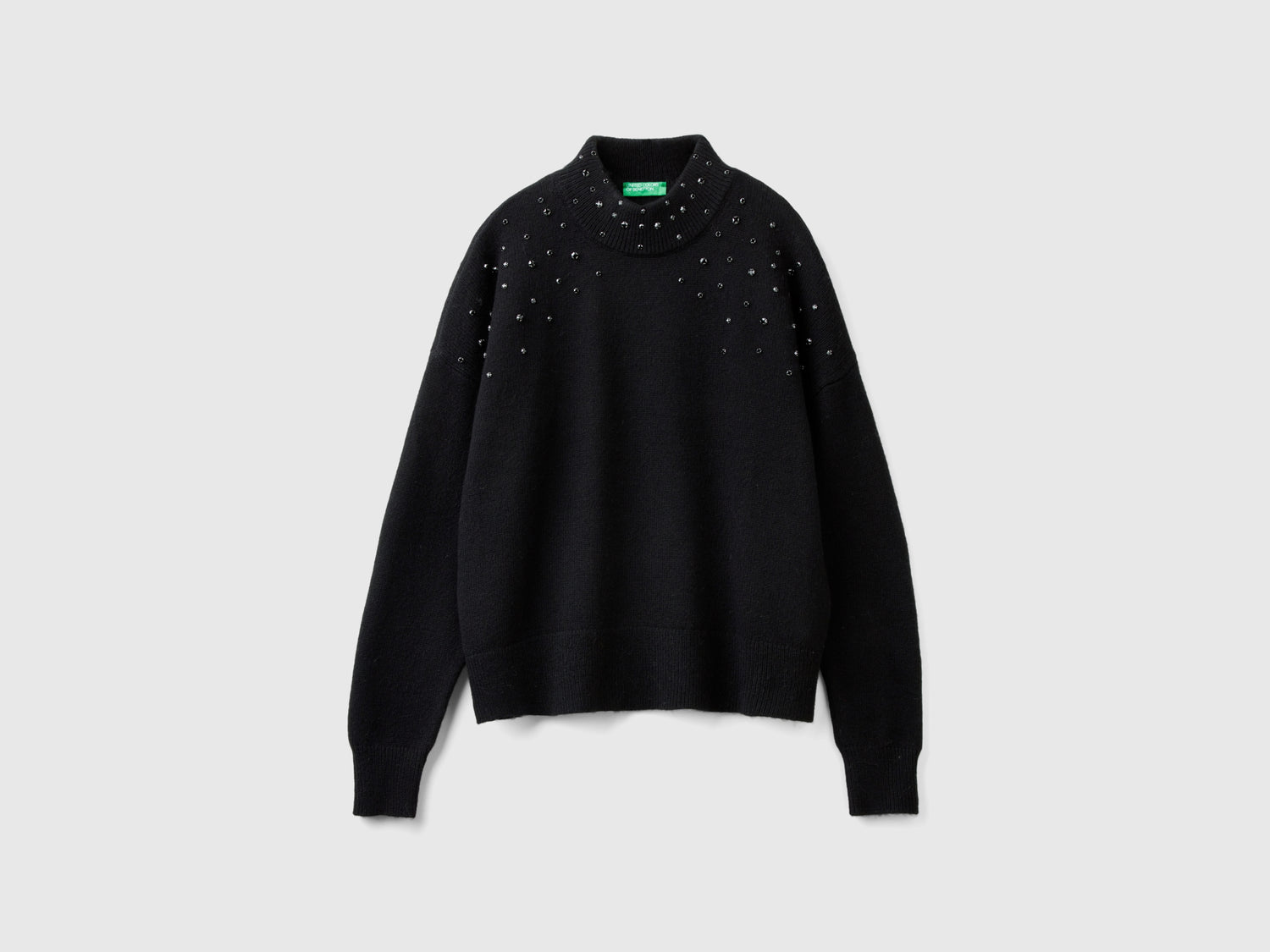 Maglia lupetto con strass da donna nero | Benetton Outlet