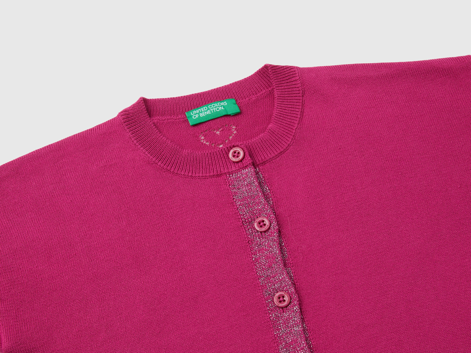 Cardigan con lurex in puro cotone da bimba fucsia 3 | Benetton Outlet