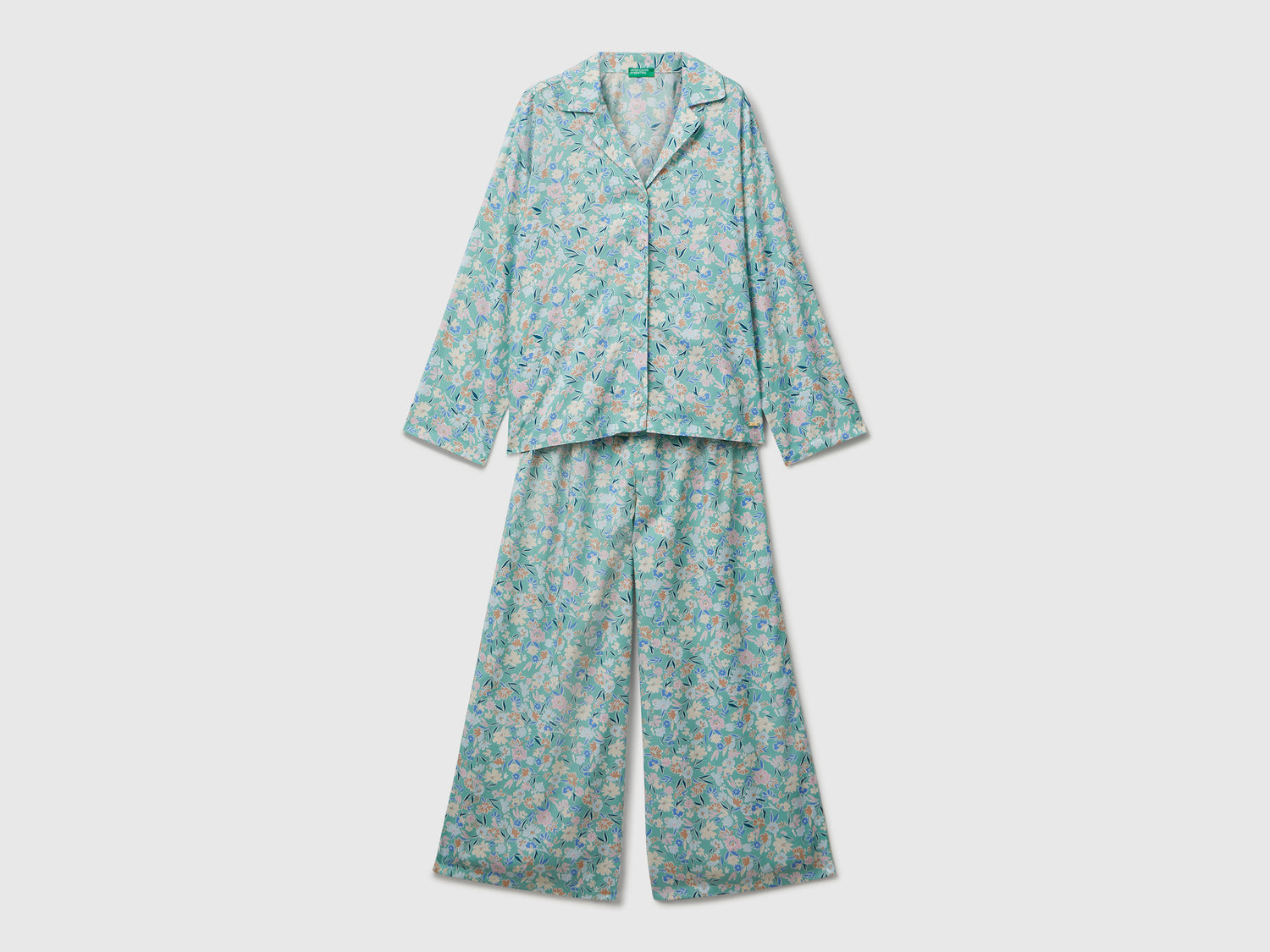 Pigiama fluido a fiori da donna verde acqua | Benetton Outlet