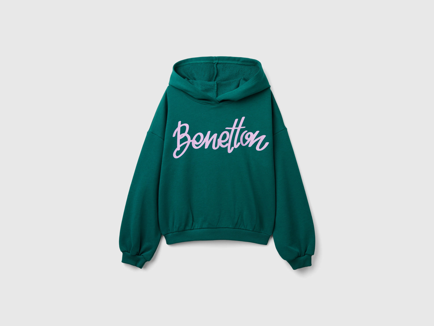 Felpa con cappuccio 100% cotone da bambina verde scuro | Benetton Outlet