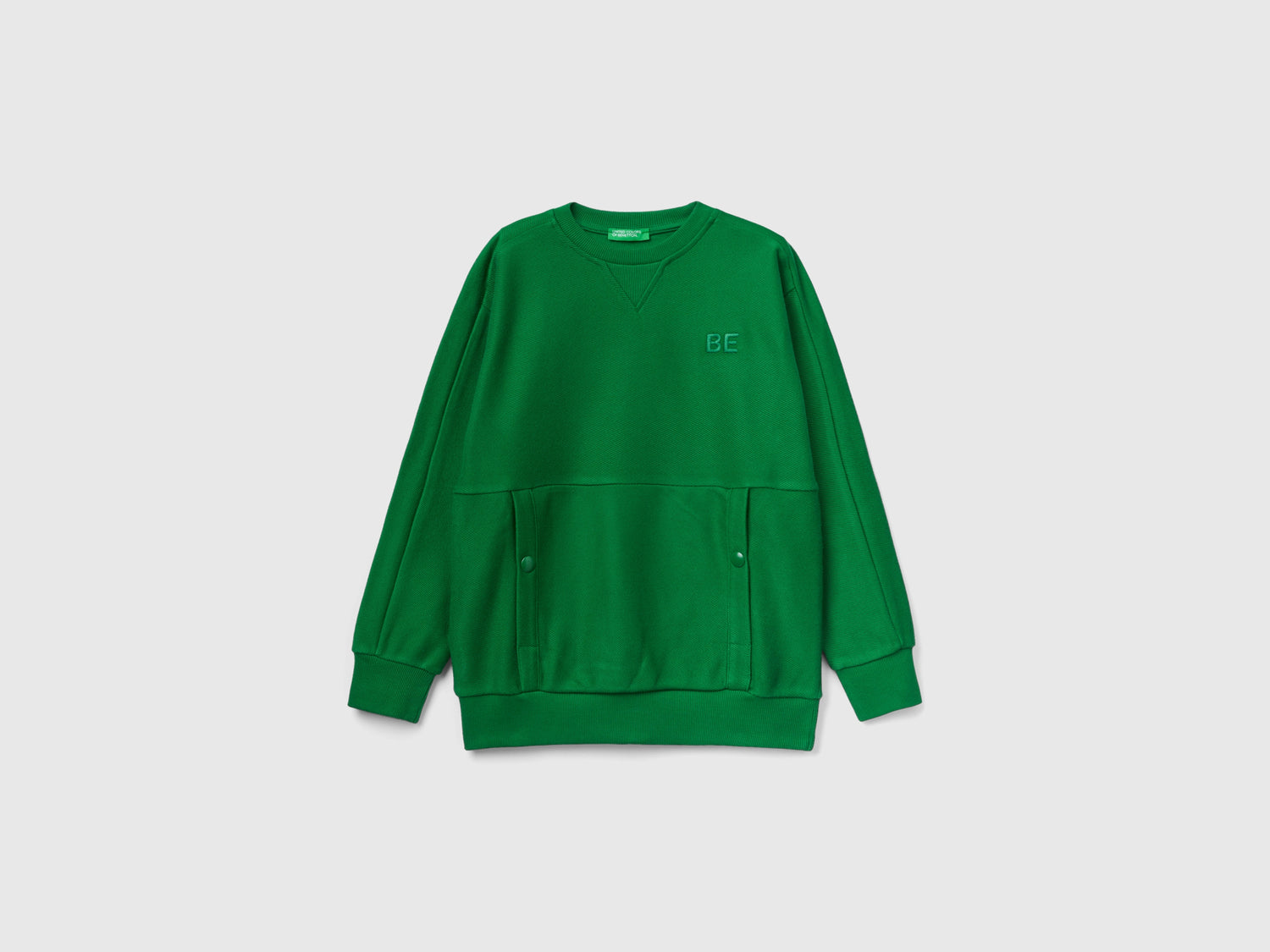 Felpa con tasche e ricamo "BE" da bambino verde | Benetton Outlet
