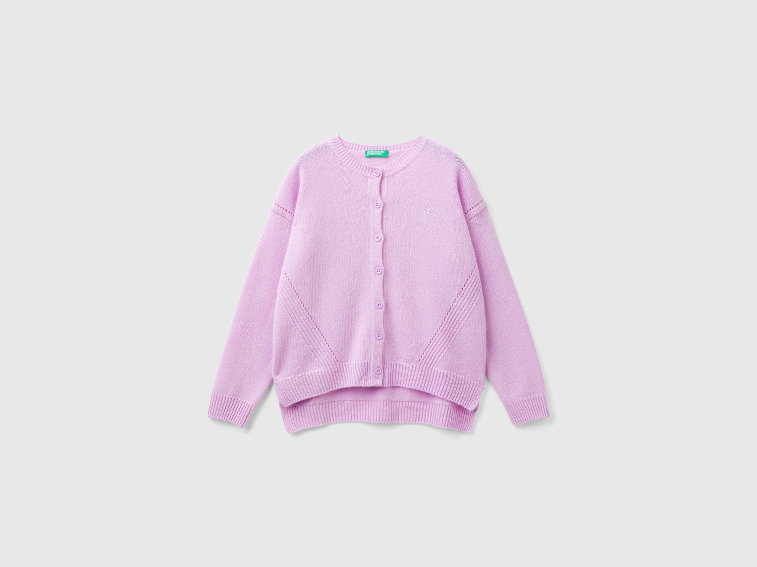 Cardigan girocollo con logo in strass da bambina lilla | Benetton Outlet