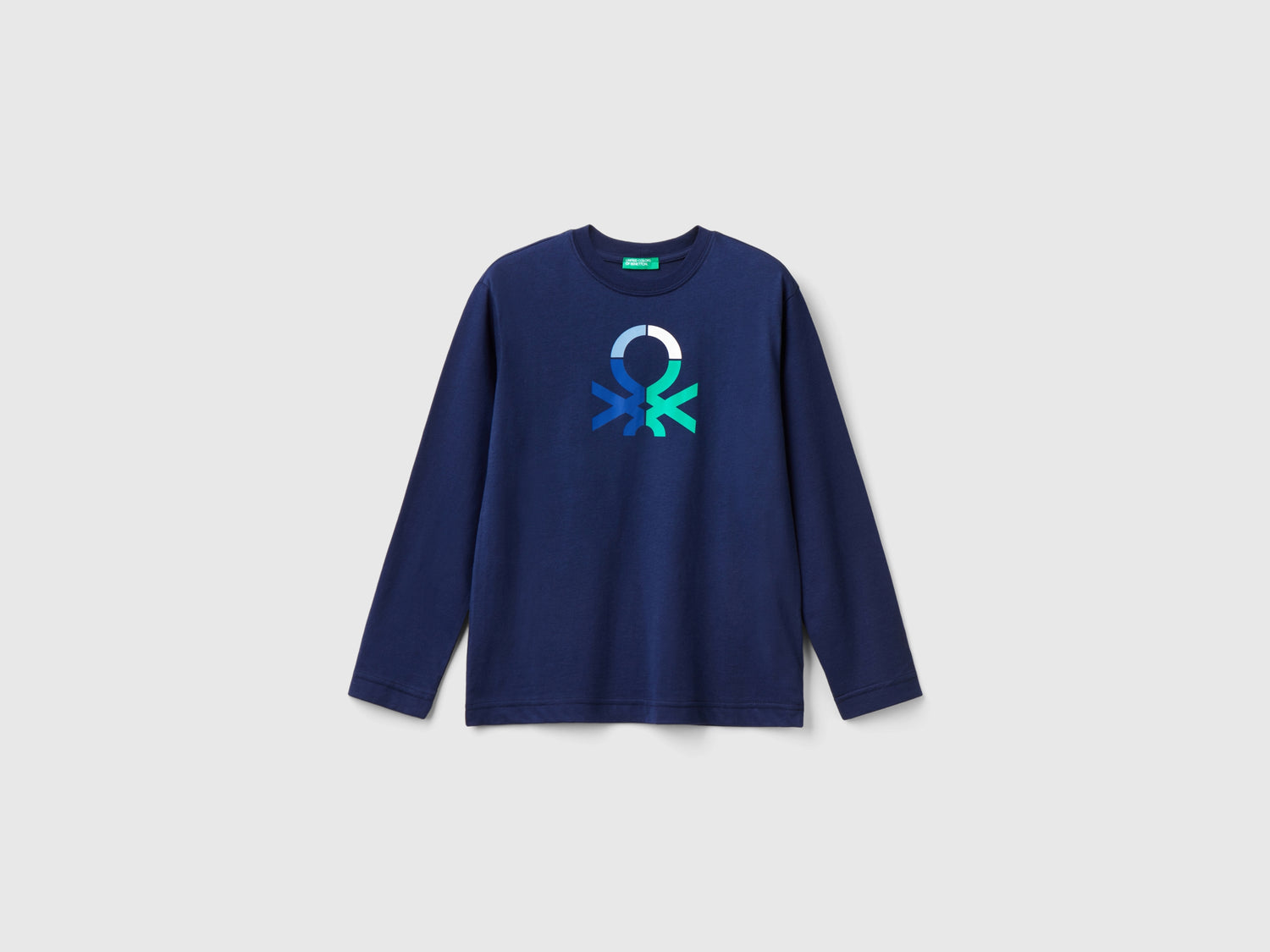 T-shirt manica lunga 100% cotone bio da bambino blu scuro | Benetton Outlet