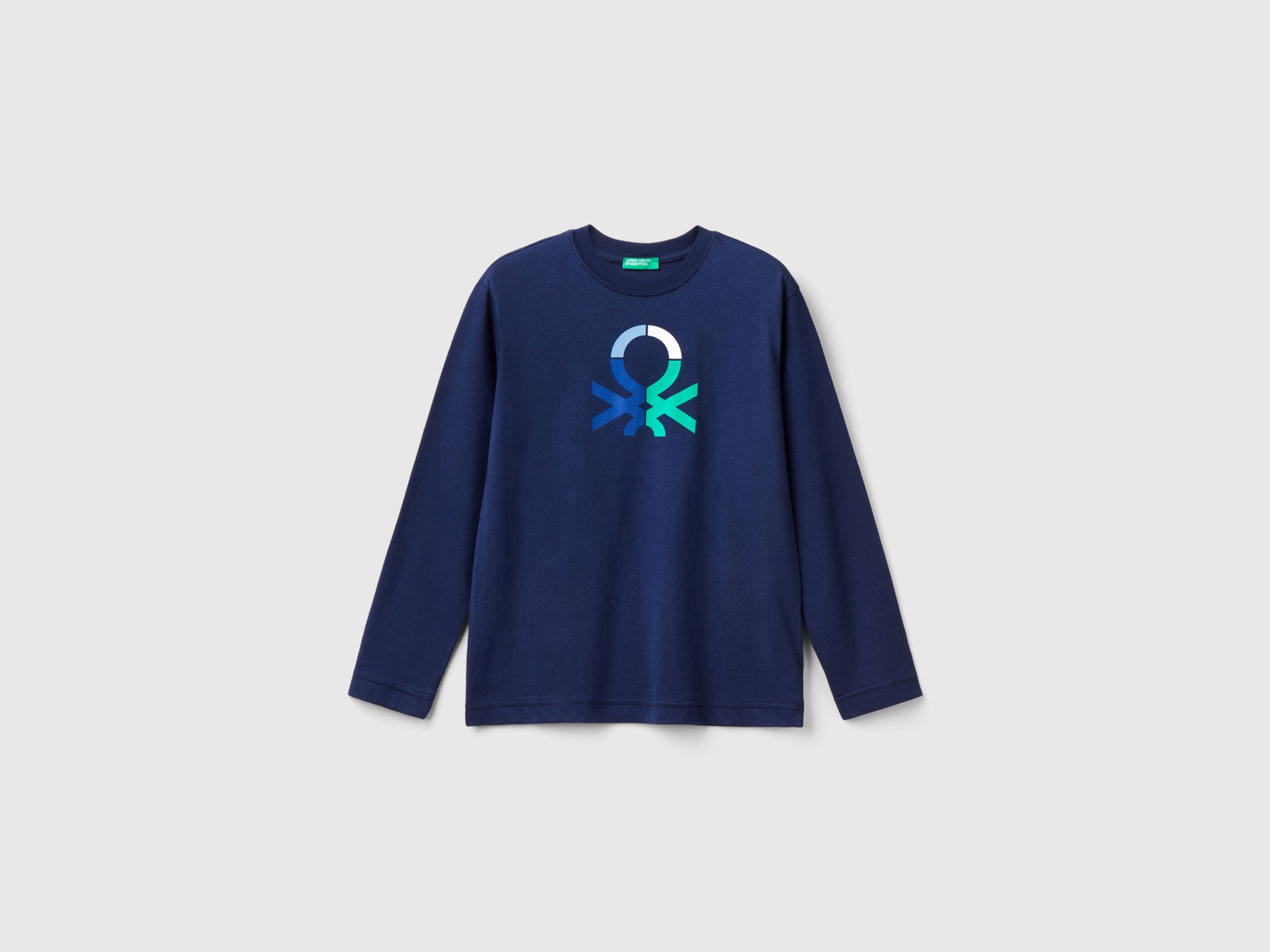 T-shirt manica lunga 100% cotone bio da bambino blu scuro | Benetton Outlet