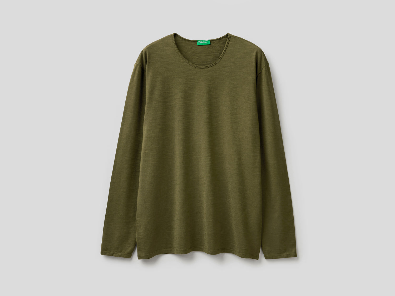T-shirt a manica lunga in 100% cotone da uomo verde militare | Benetton Outlet