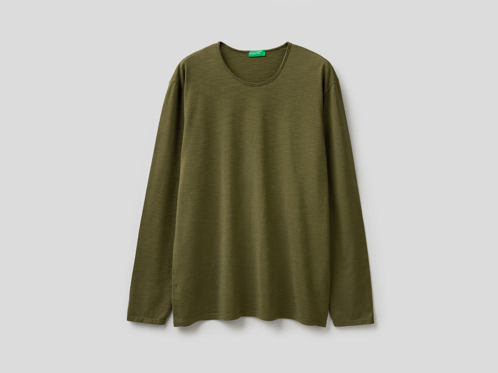 T-shirt a manica lunga in 100% cotone da uomo verde militare | Benetton Outlet