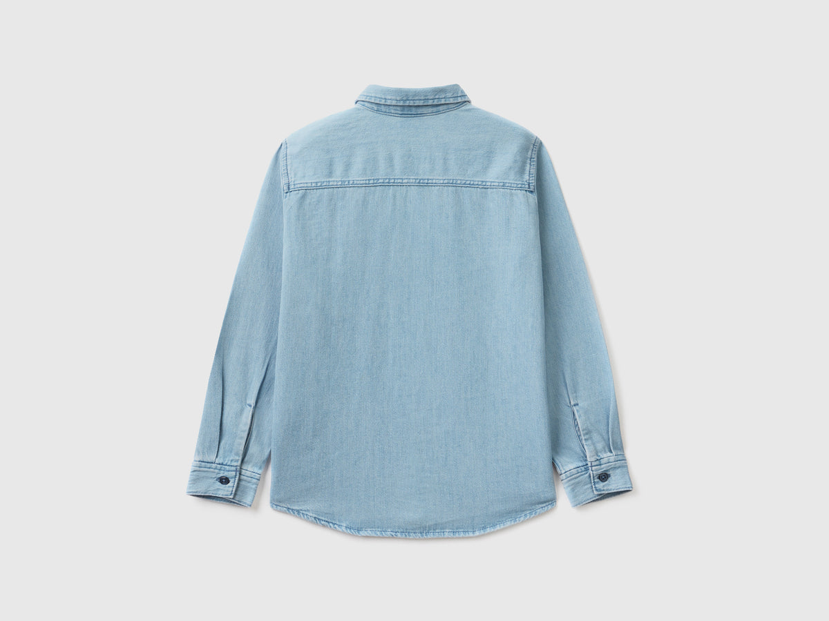 Camicia a manica lunga in denim di puro cotone