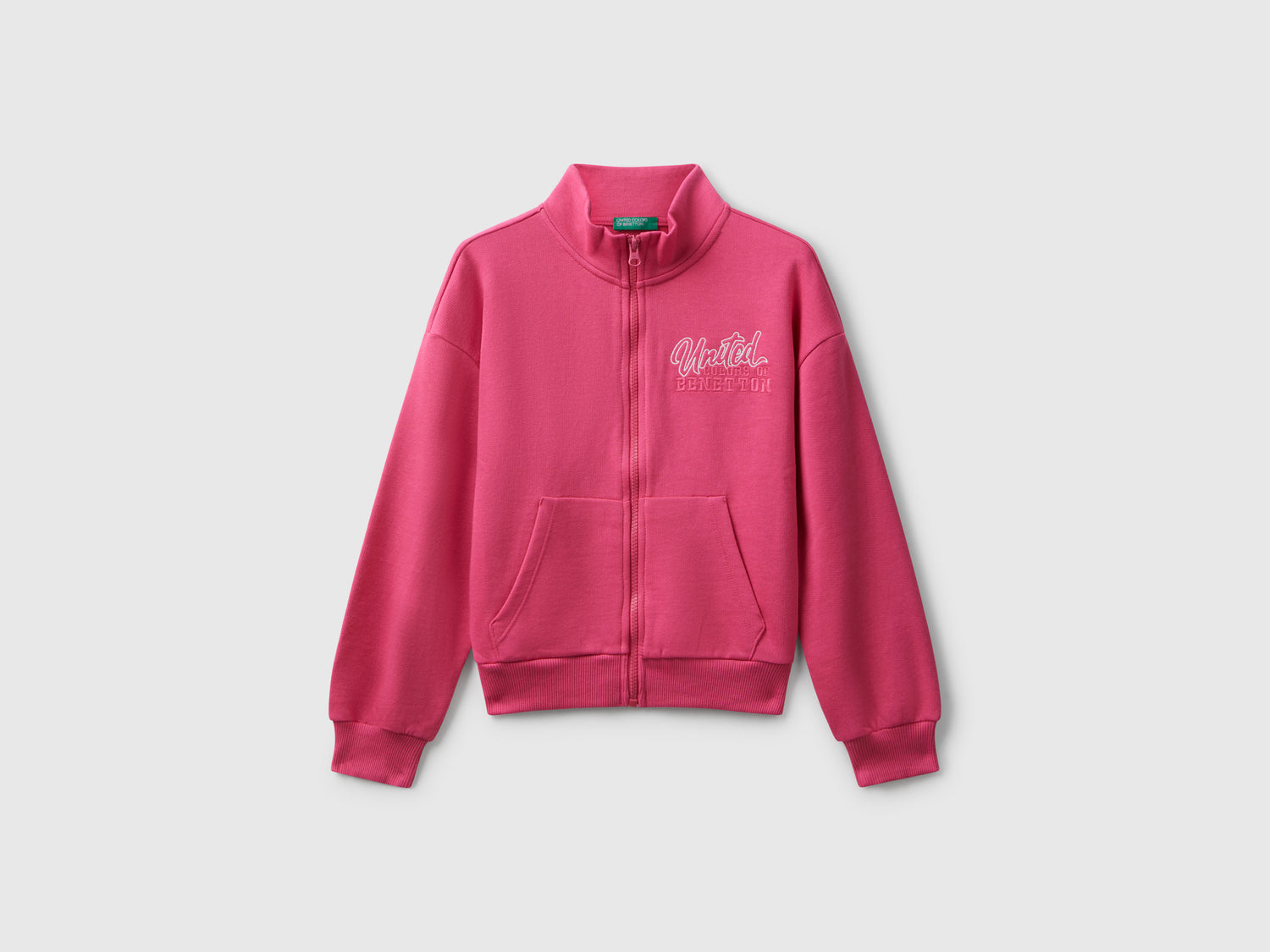 Felpa con zip e stampa da bambina fucsia | Benetton Outlet