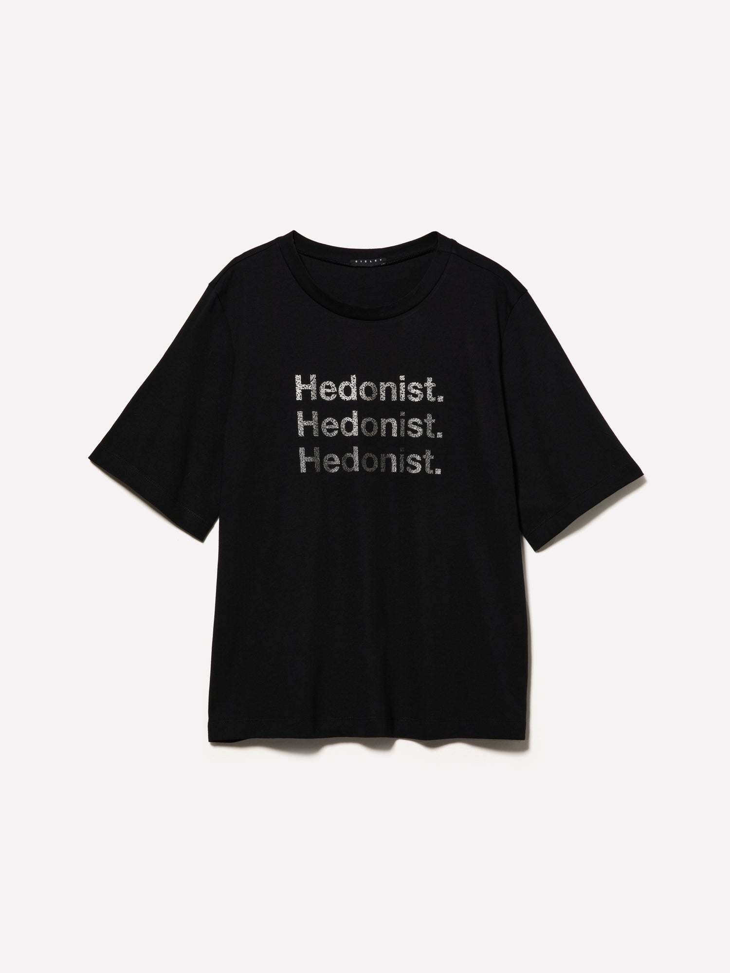 T-shirt boy fit 100% cotone bio con stampa lettering da donna nero | Sisley Outlet
