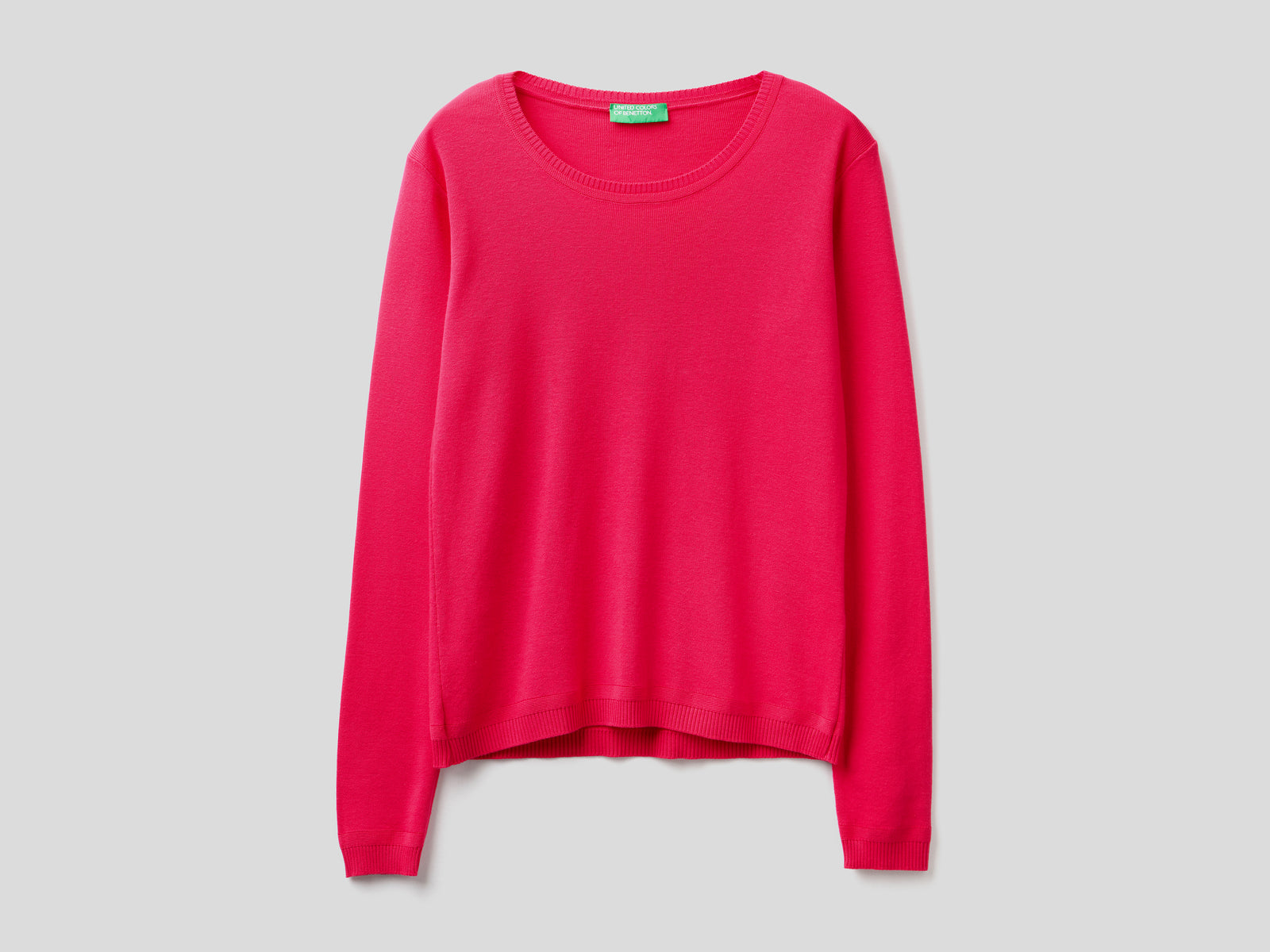 Maglia girocollo in puro cotone da donna ciclamino | Benetton Outlet
