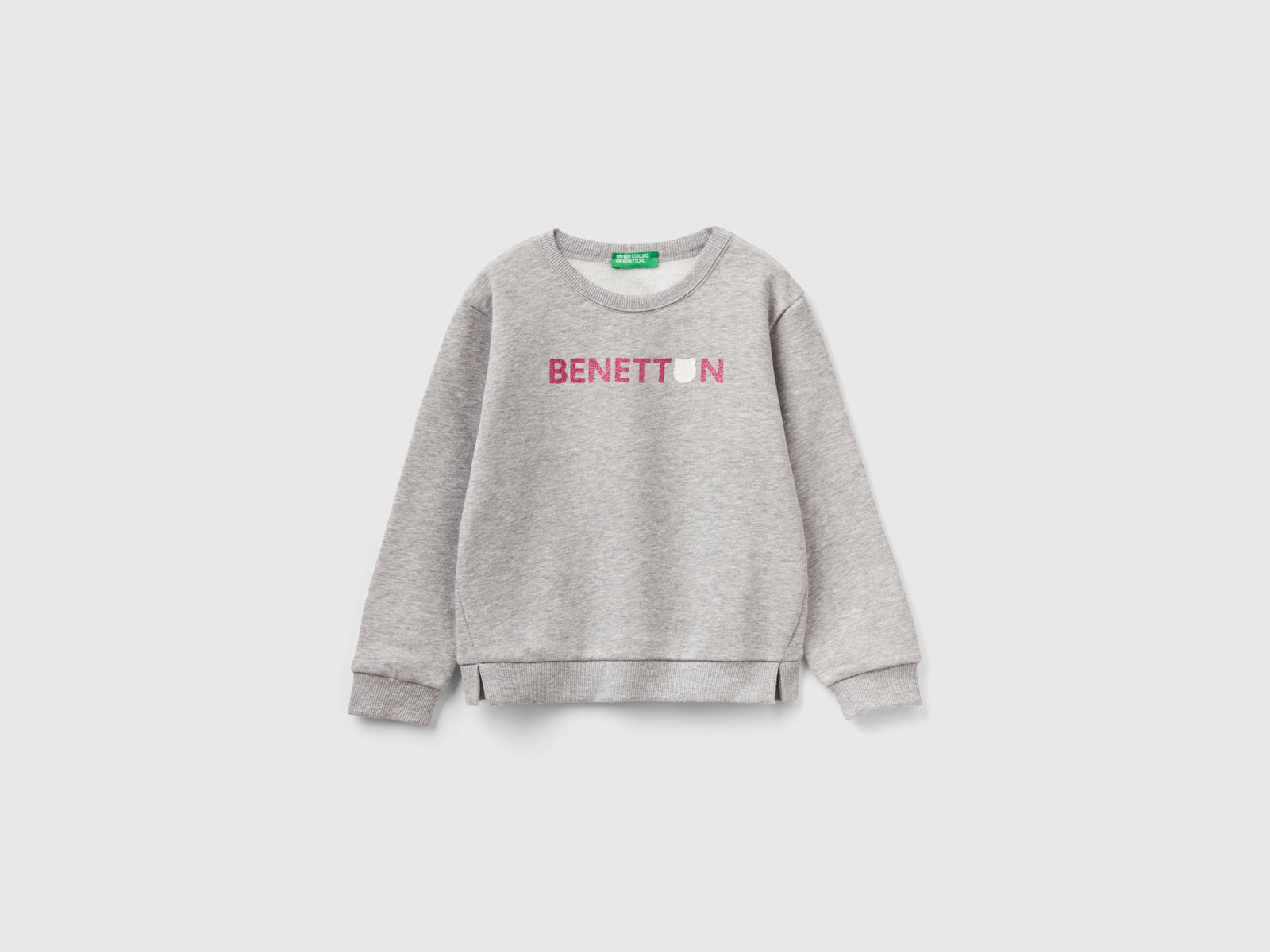Felpa chiusa con stampa glitter da bimba grigio chiaro | Benetton Outlet