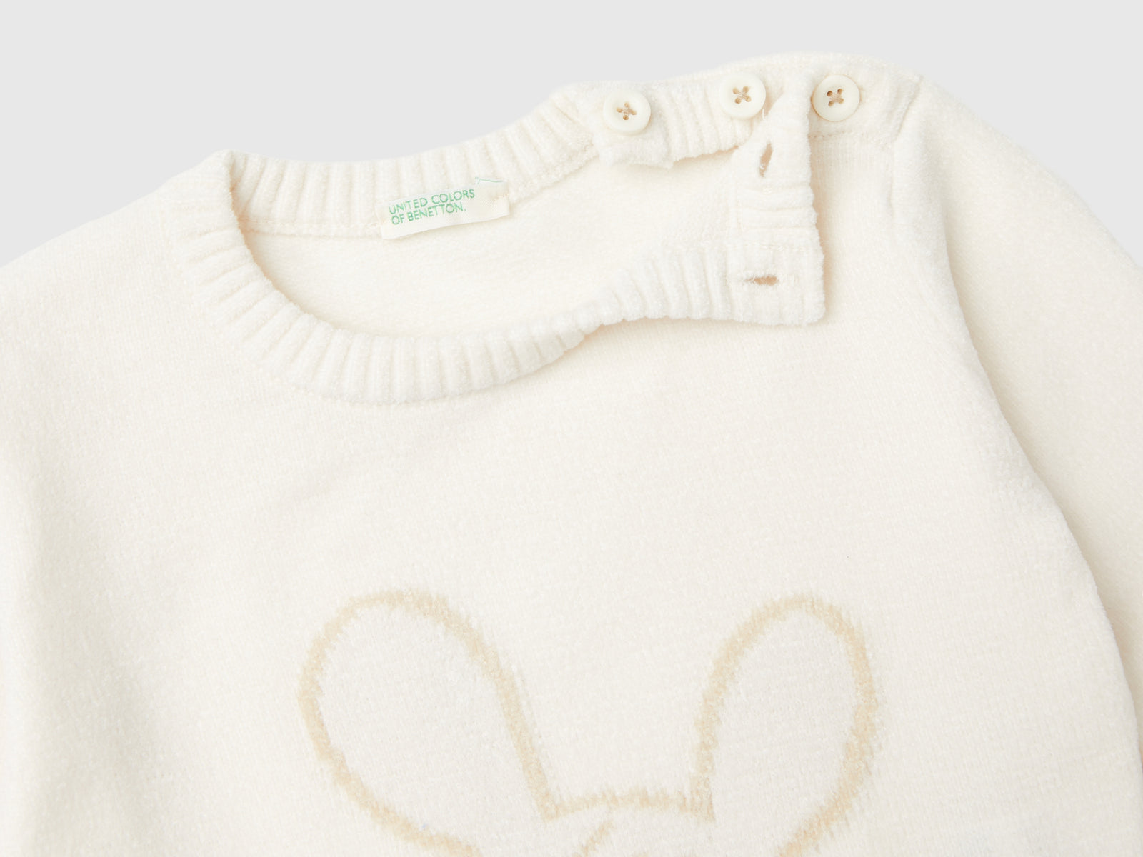 Maglioncino con intarsio coniglio da neonato bianco panna 3 | Benetton Outlet