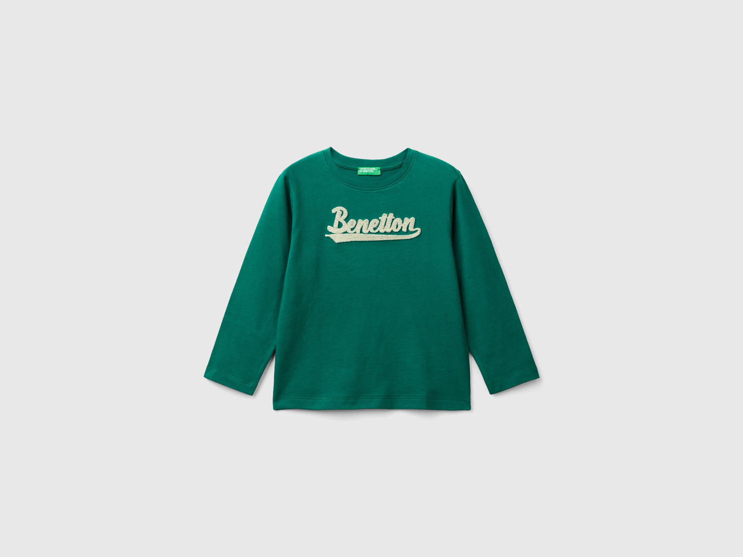 T-shirt con ricamo logo in cotone bio da bimbo verde scuro | Benetton Outlet