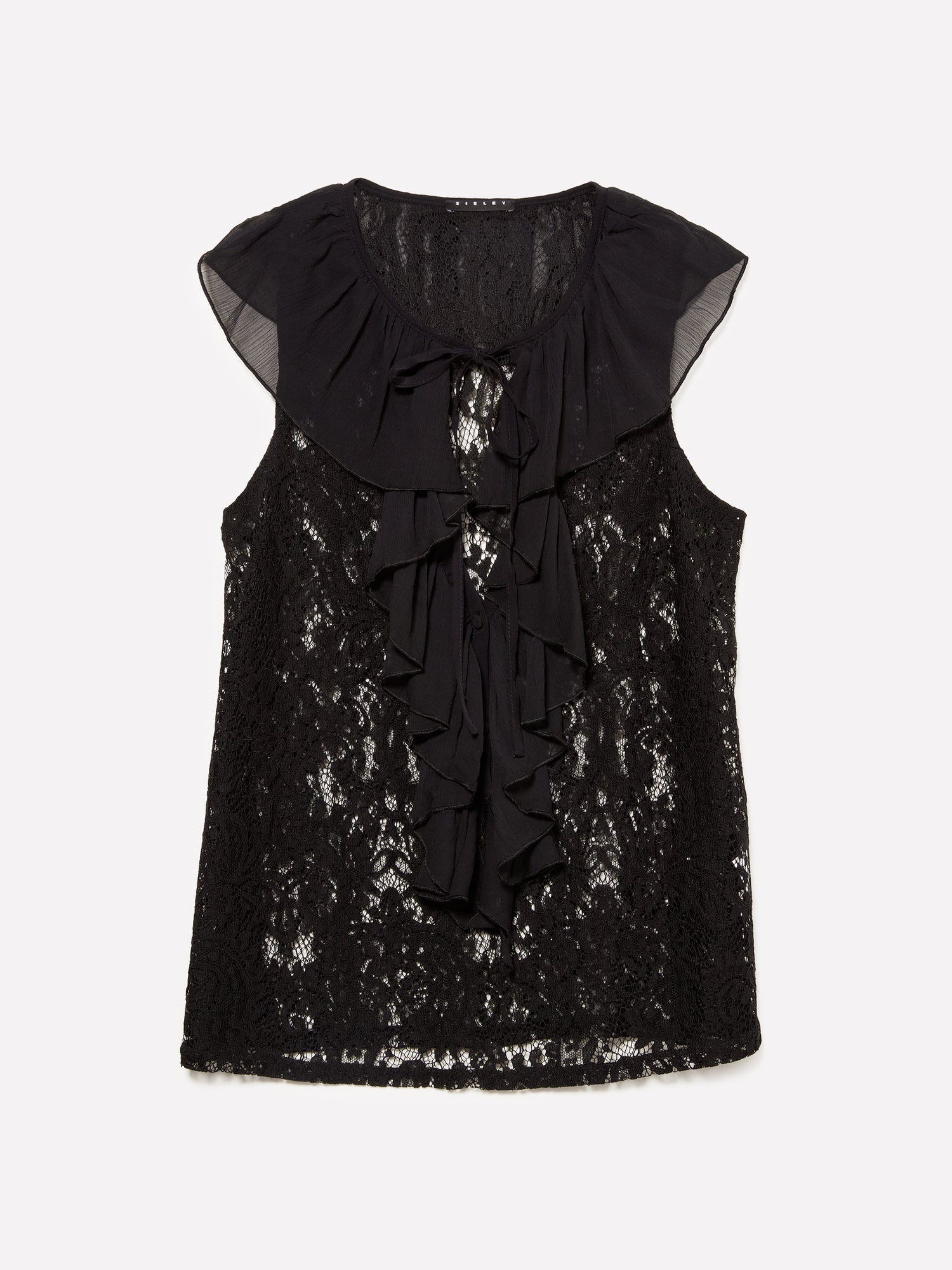 Top in pizzo con jabot da donna nero | Sisley Outlet