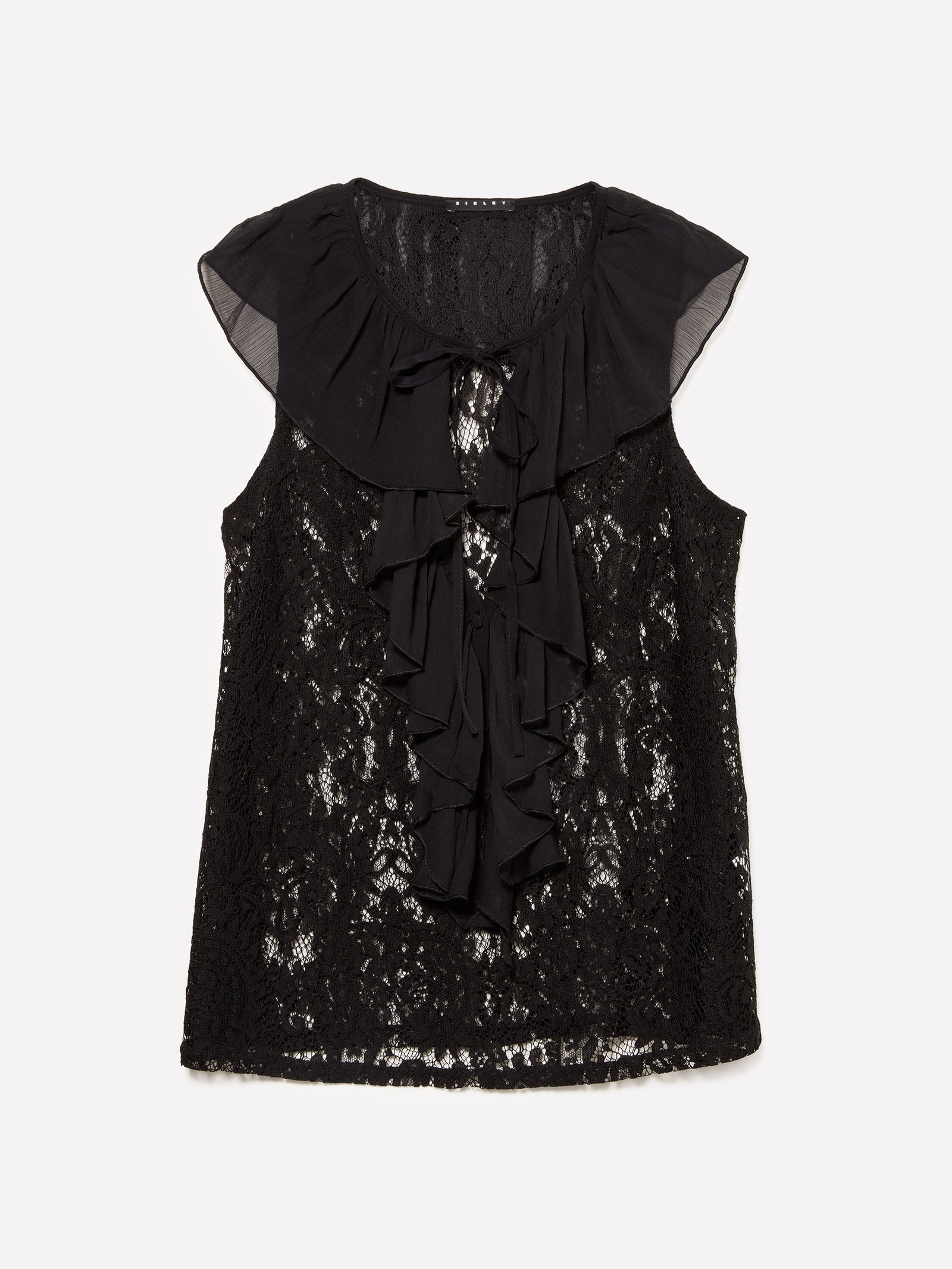 Top in pizzo con jabot da donna nero | Sisley Outlet