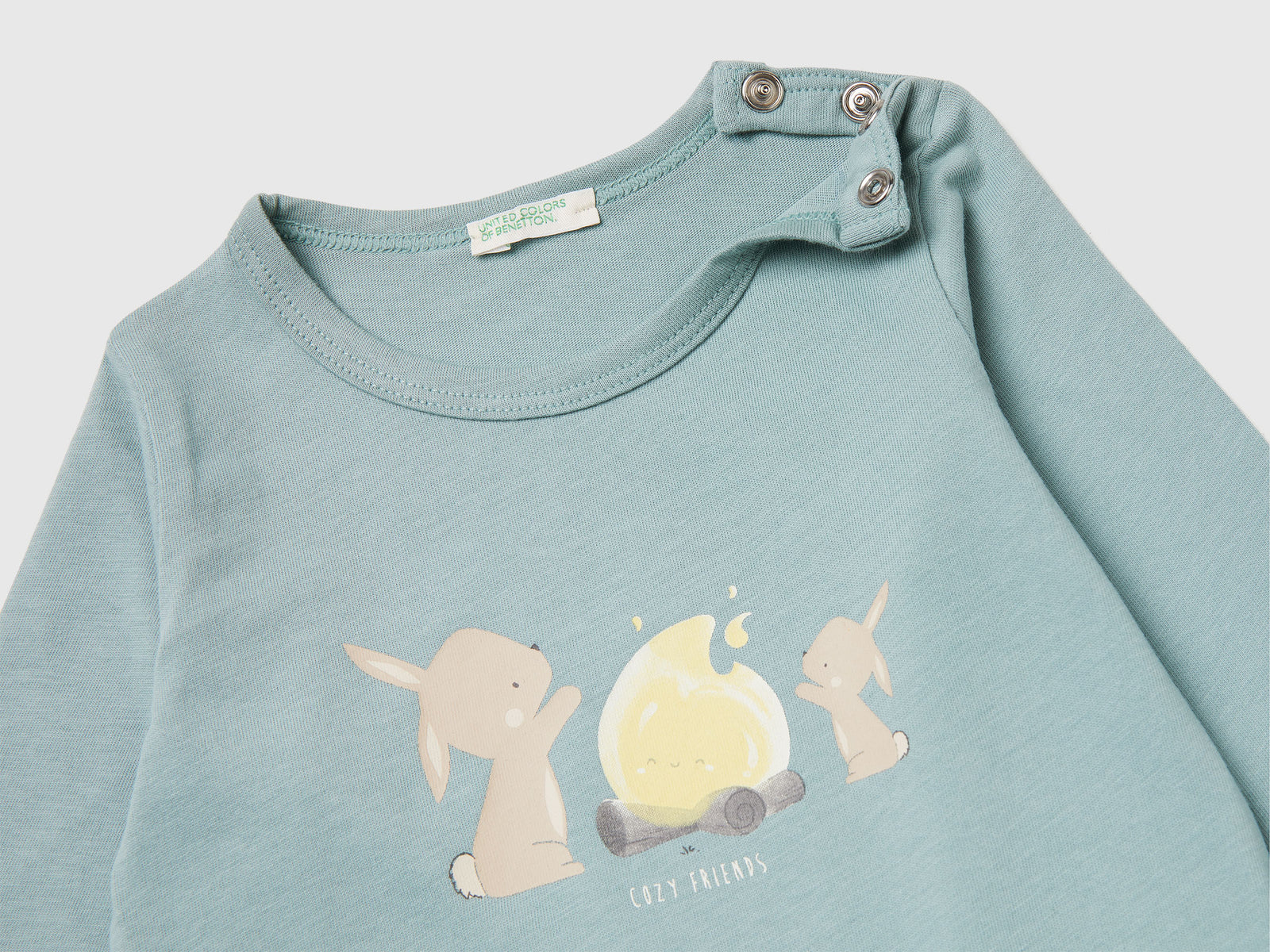 Maglietta con stampa in cotone da neonato verde acqua 3 | Benetton Outlet