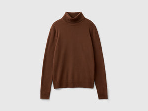 Maglione dolcevita scuro in pura lana Merino