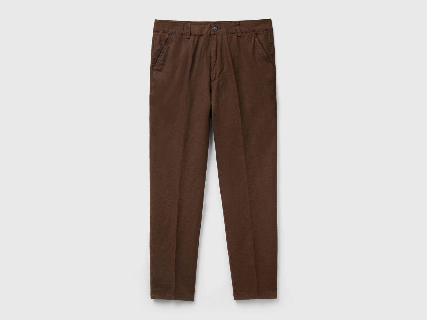 Chino in puro lino da uomo marrone scuro | Benetton Outlet