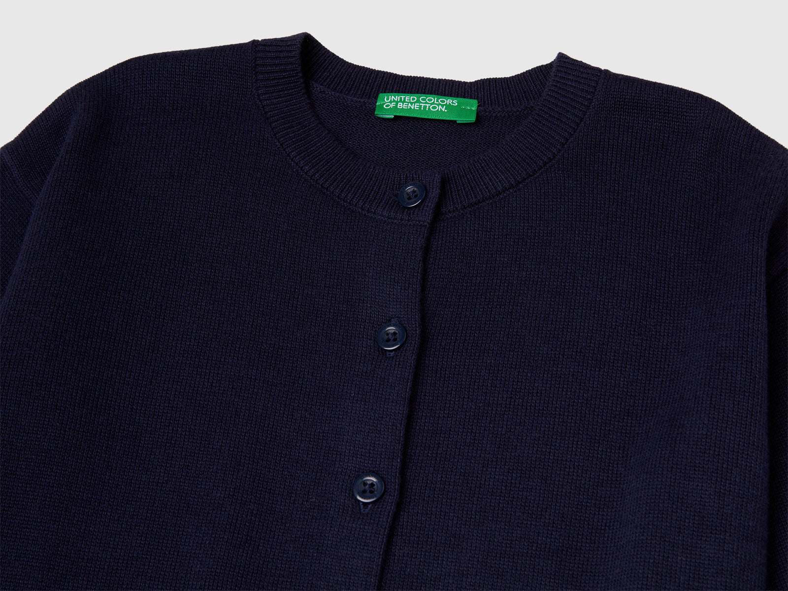 Cardigan girocollo in puro cotone da bimba blu scuro 3 | Benetton Outlet