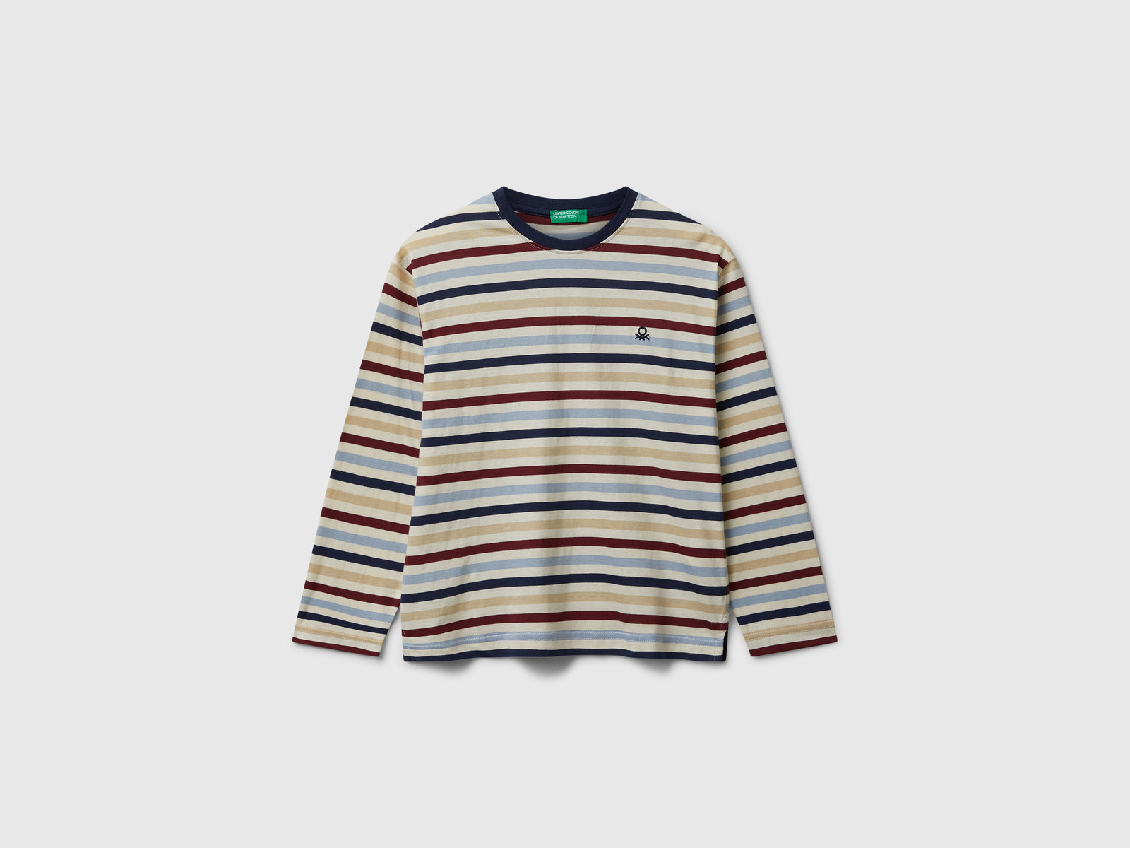 T-shirt manica lunga a righe da bambino bianco panna | Benetton Outlet