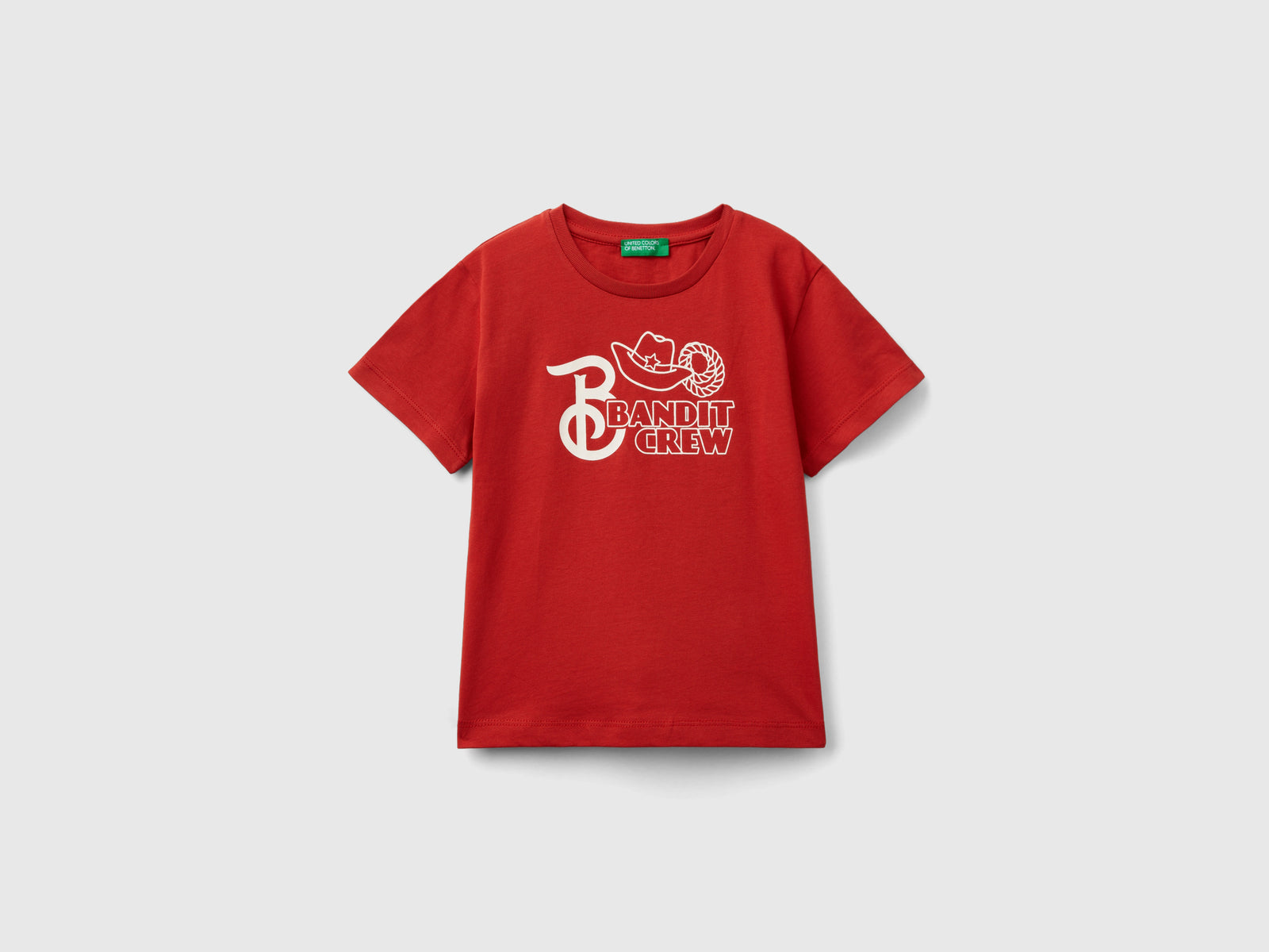 Maglietta in cotone bio con stampa da bimbo rosso | Benetton Outlet