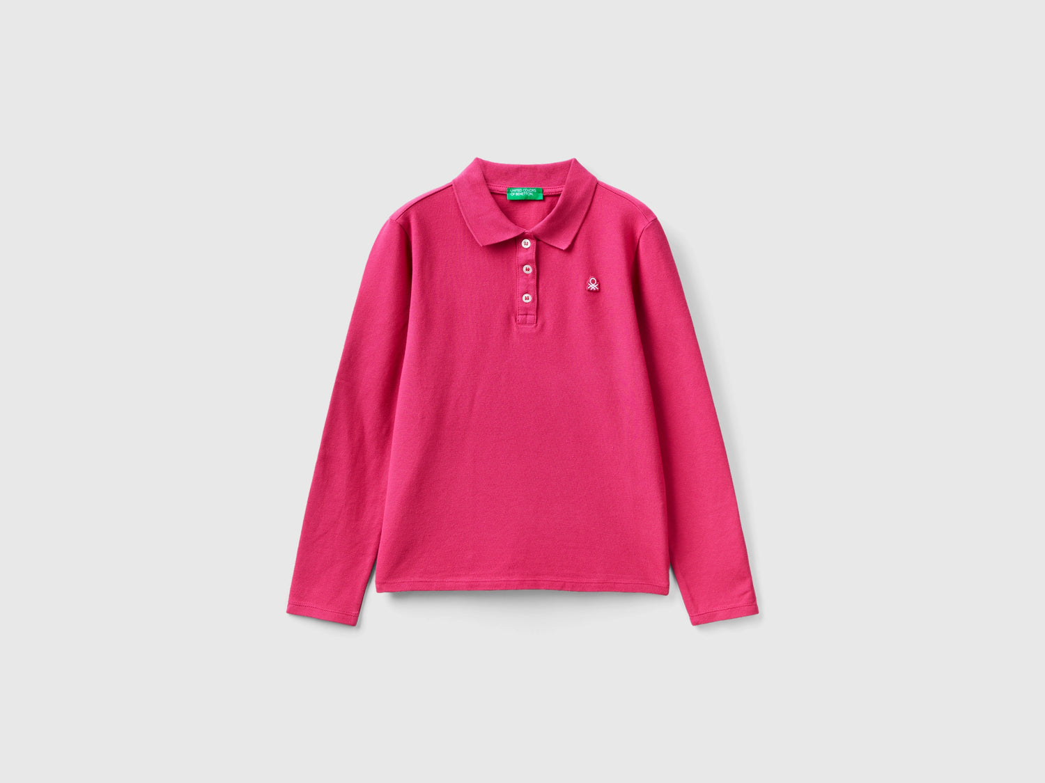 Polo manica lunga in cotone bio da bambina ciclamino | Benetton Outlet