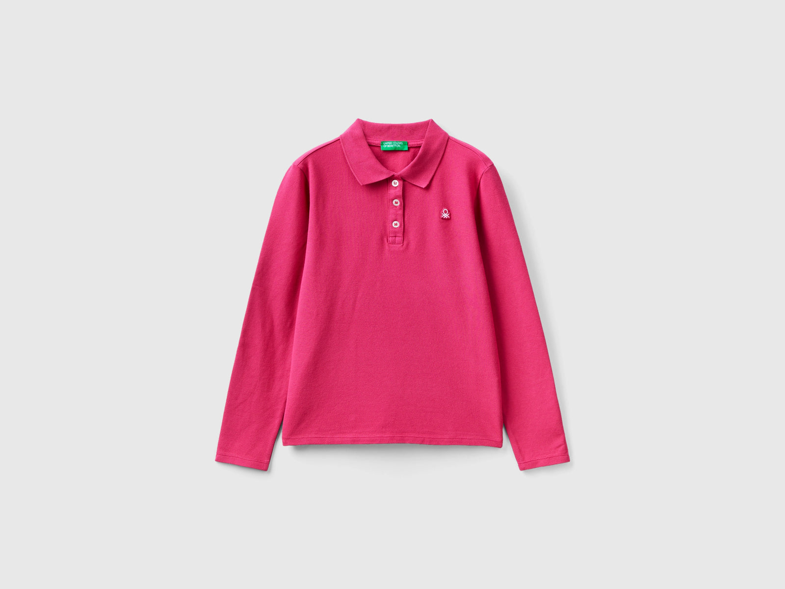 Polo manica lunga in cotone bio da bambina ciclamino | Benetton Outlet
