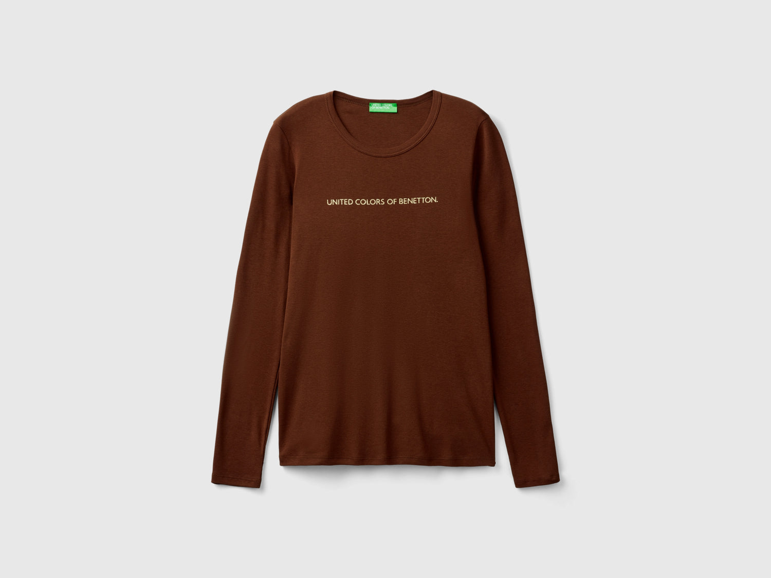 T-shirt a manica lunga 100% cotone da donna marrone | Benetton Outlet
