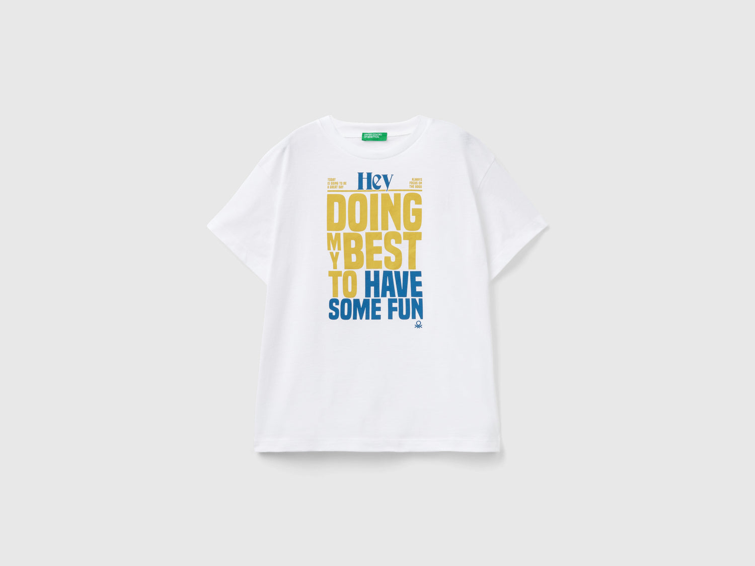 Maglietta in cotone bio con stampa da bambino bianco | Benetton Outlet