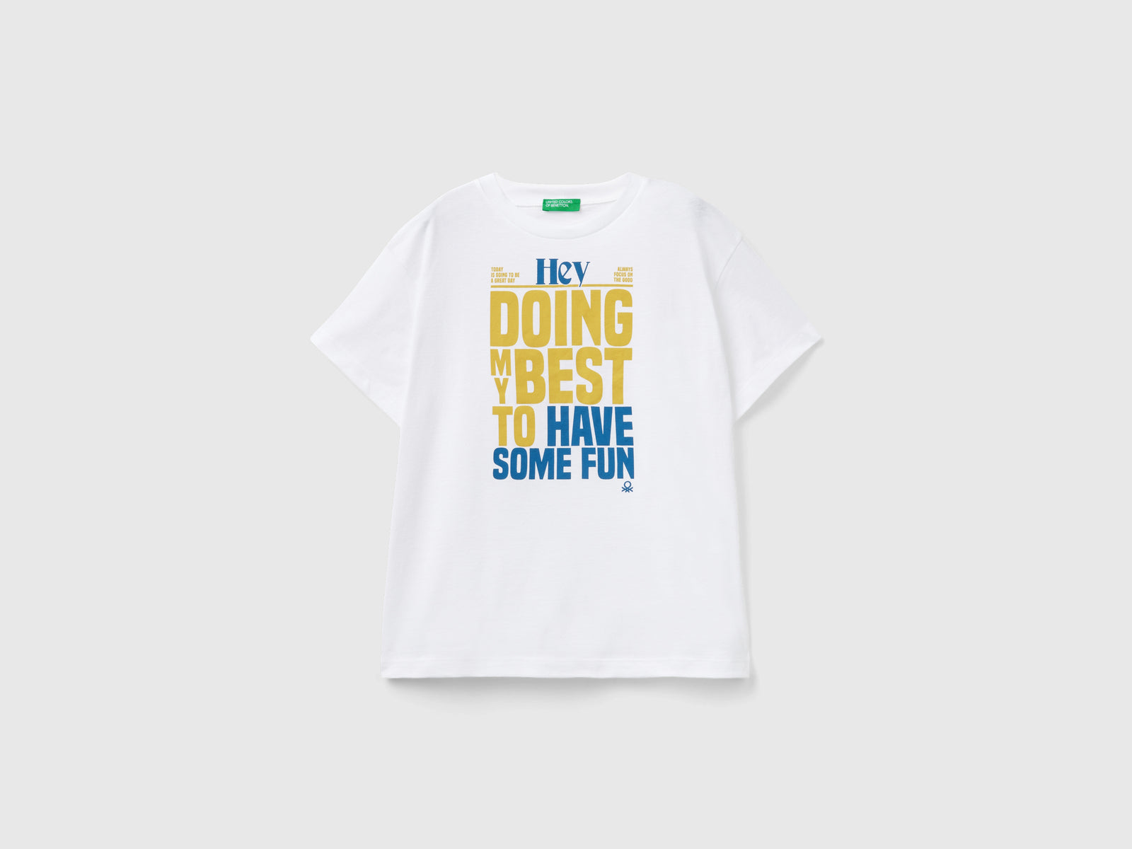 Maglietta in cotone bio con stampa da bambino bianco | Benetton Outlet