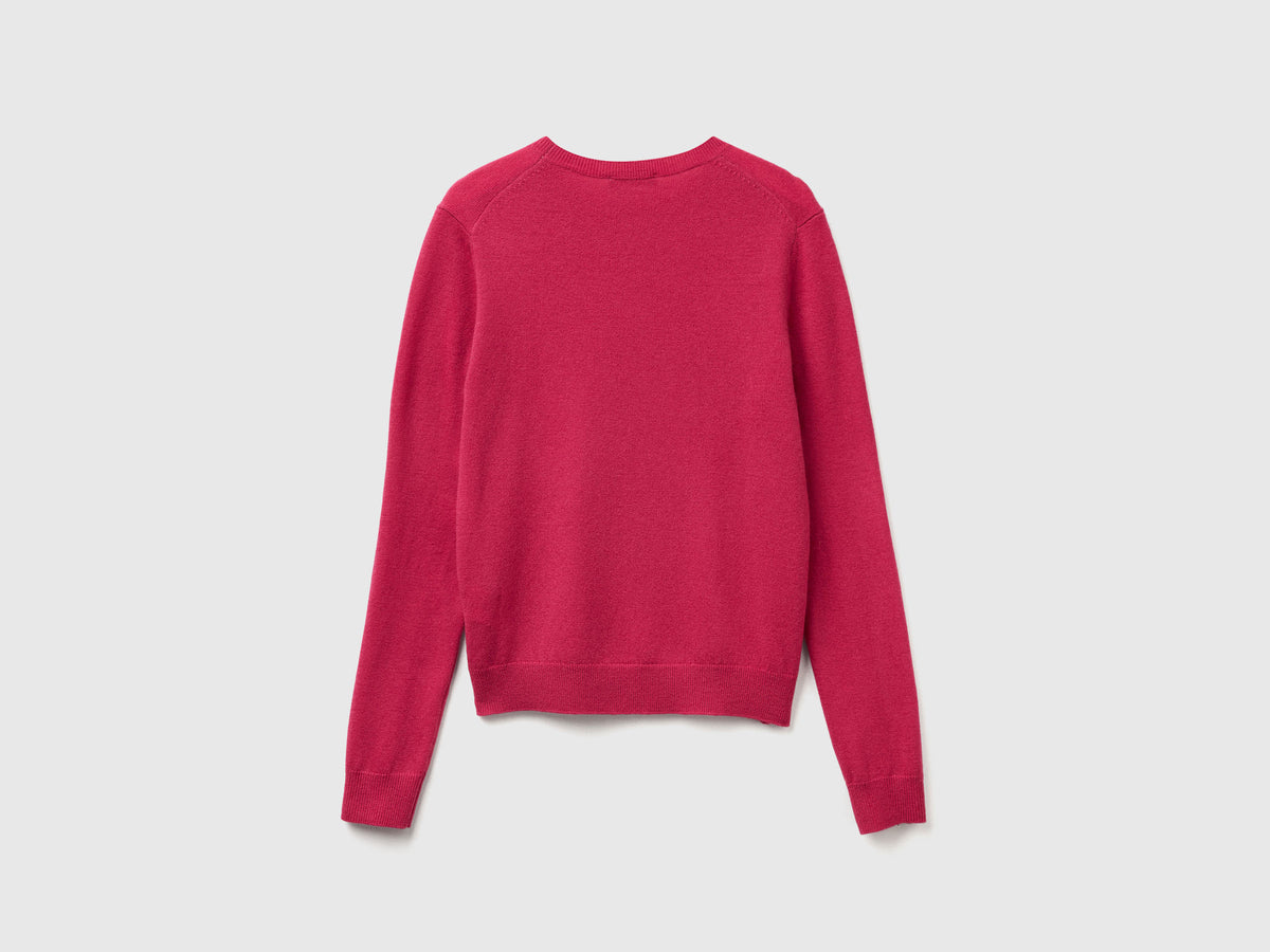 Maglia girocollo fucsia in lana Merino
