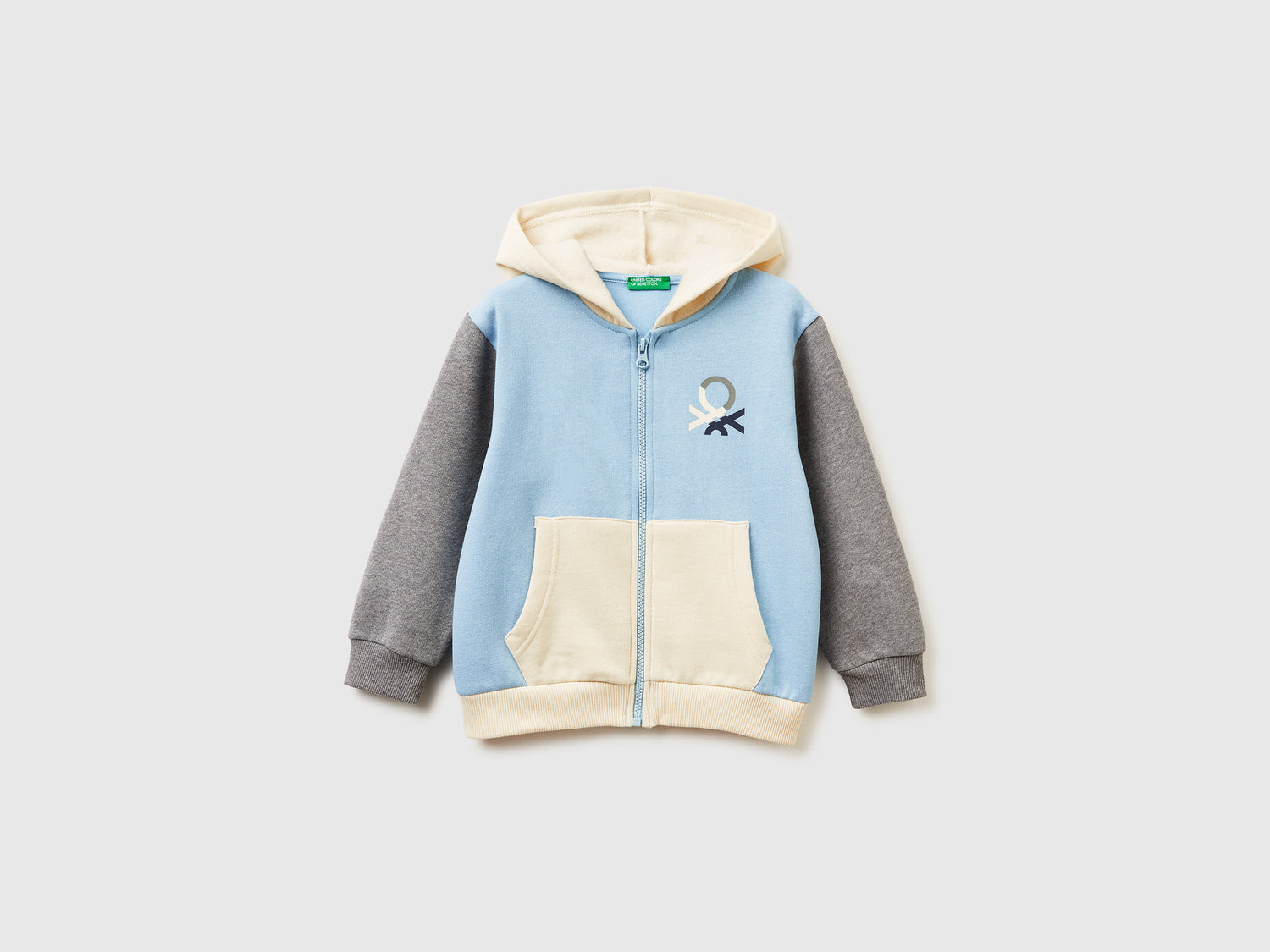 Felpa con cappuccio e zip da bimbo azzurro | Benetton Outlet